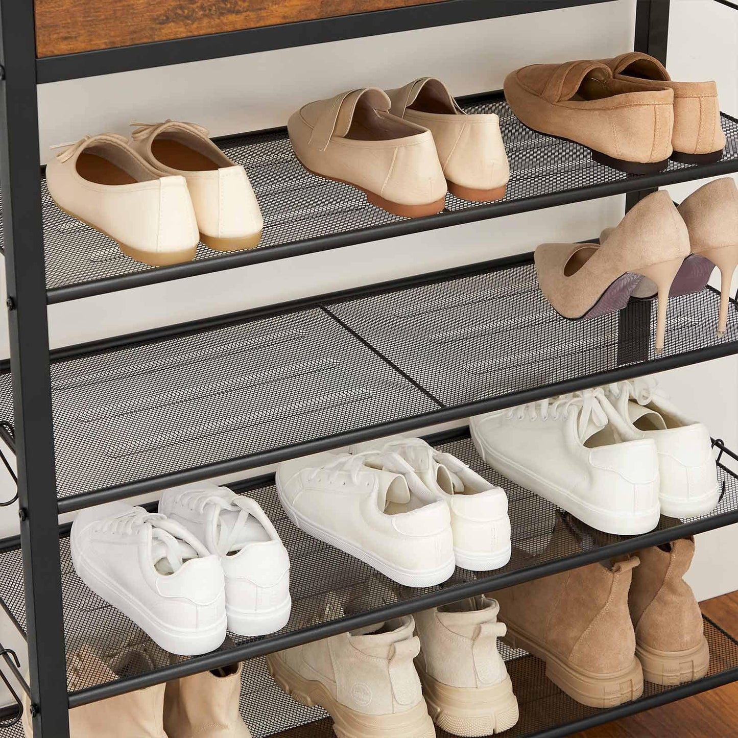 Industrial Brown Shoe Storage Rack with Drawers FredCo