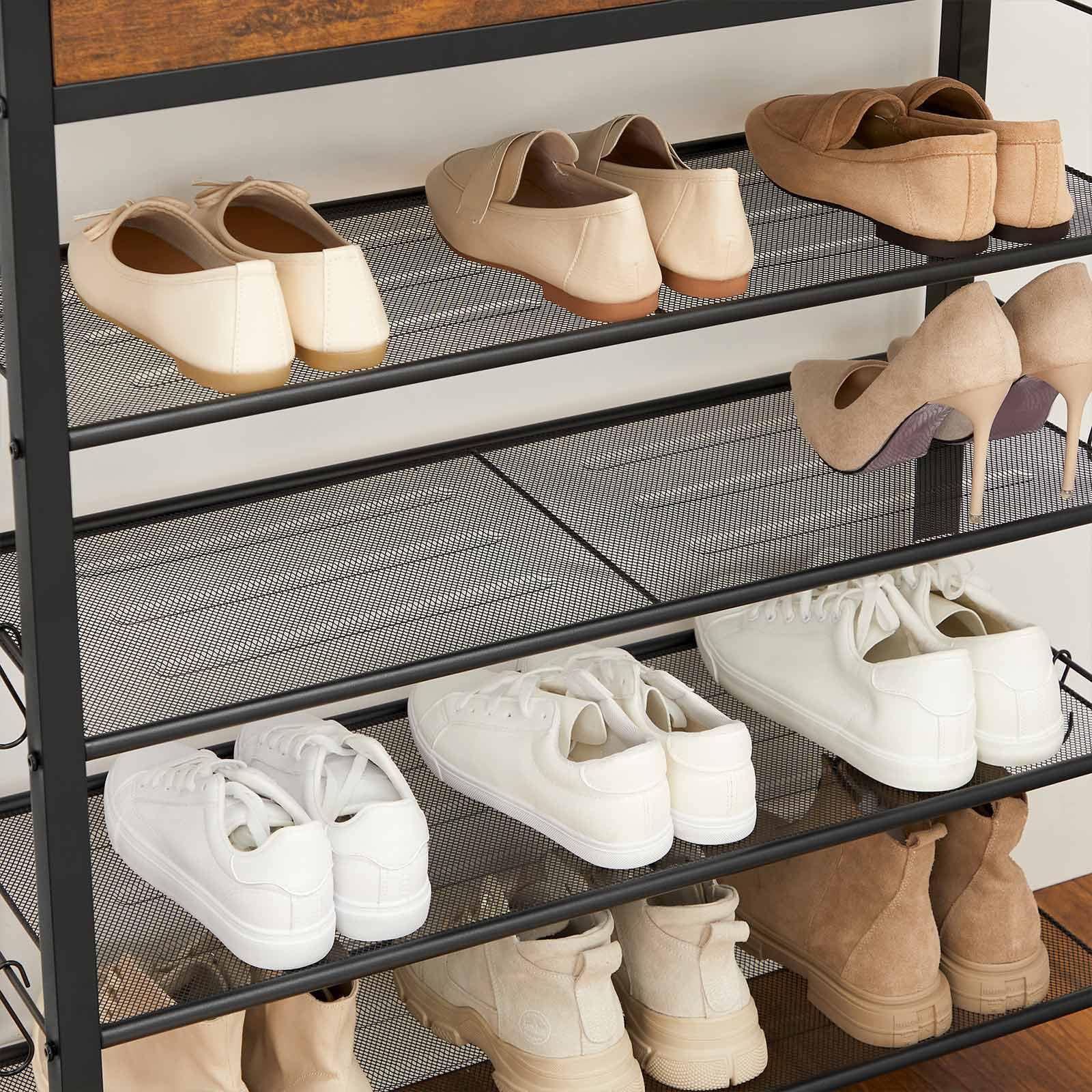 Industrial Brown Shoe Storage Rack with Drawers FredCo