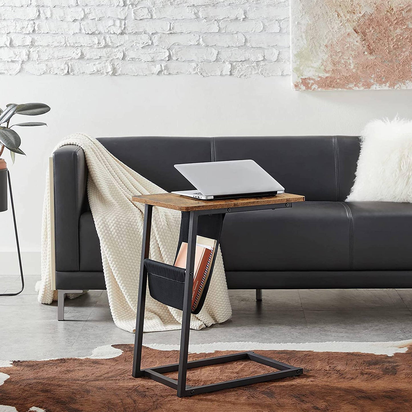 Industrial Brown Side Table with Magazine Holder FredCo