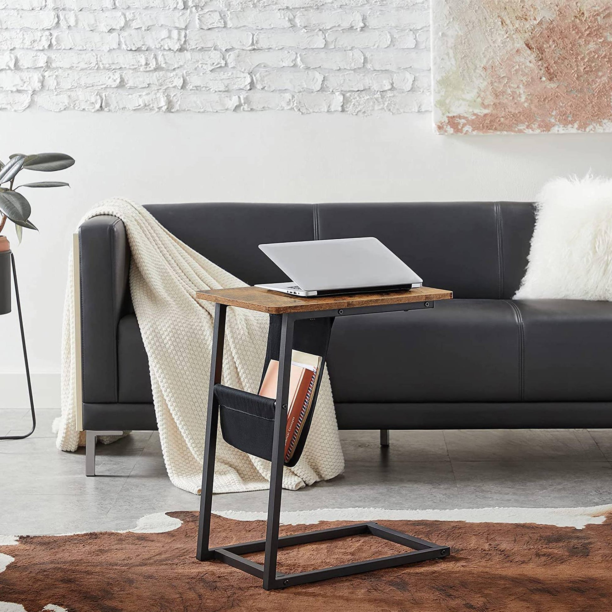 Industrial Brown Side Table with Magazine Holder FredCo