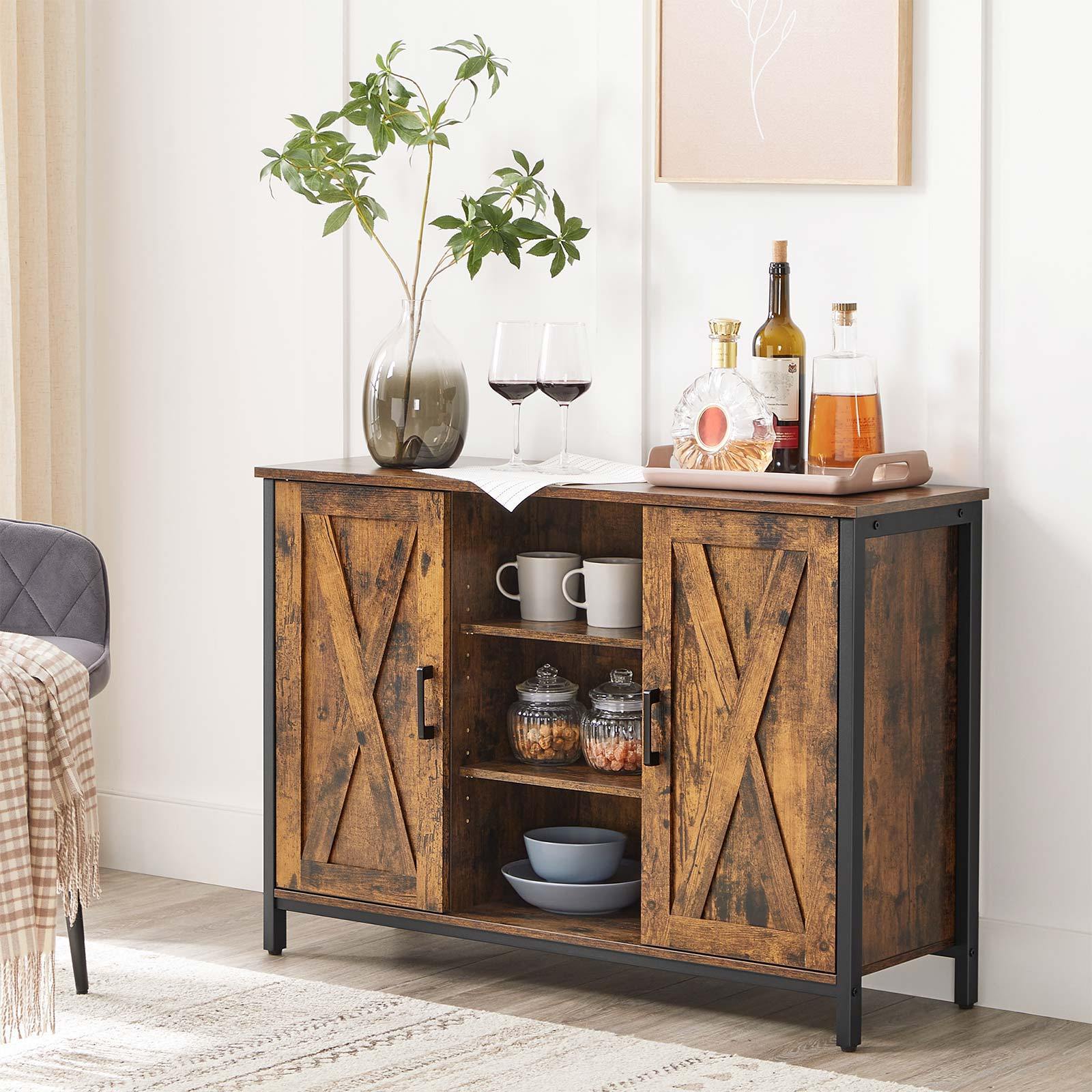 Industrial Brown Sideboard with Cabinet for Kitchen FredCo