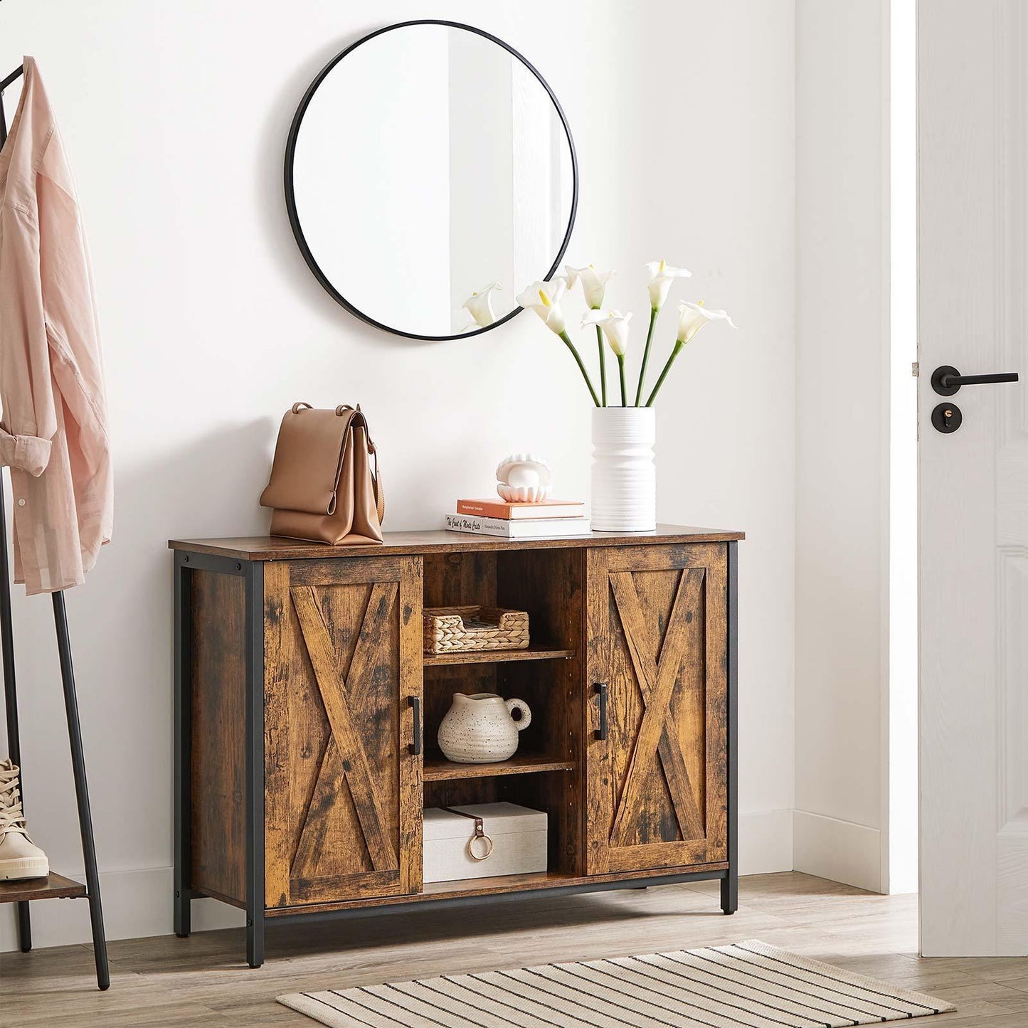 Industrial Brown Sideboard with Cabinet for Kitchen FredCo