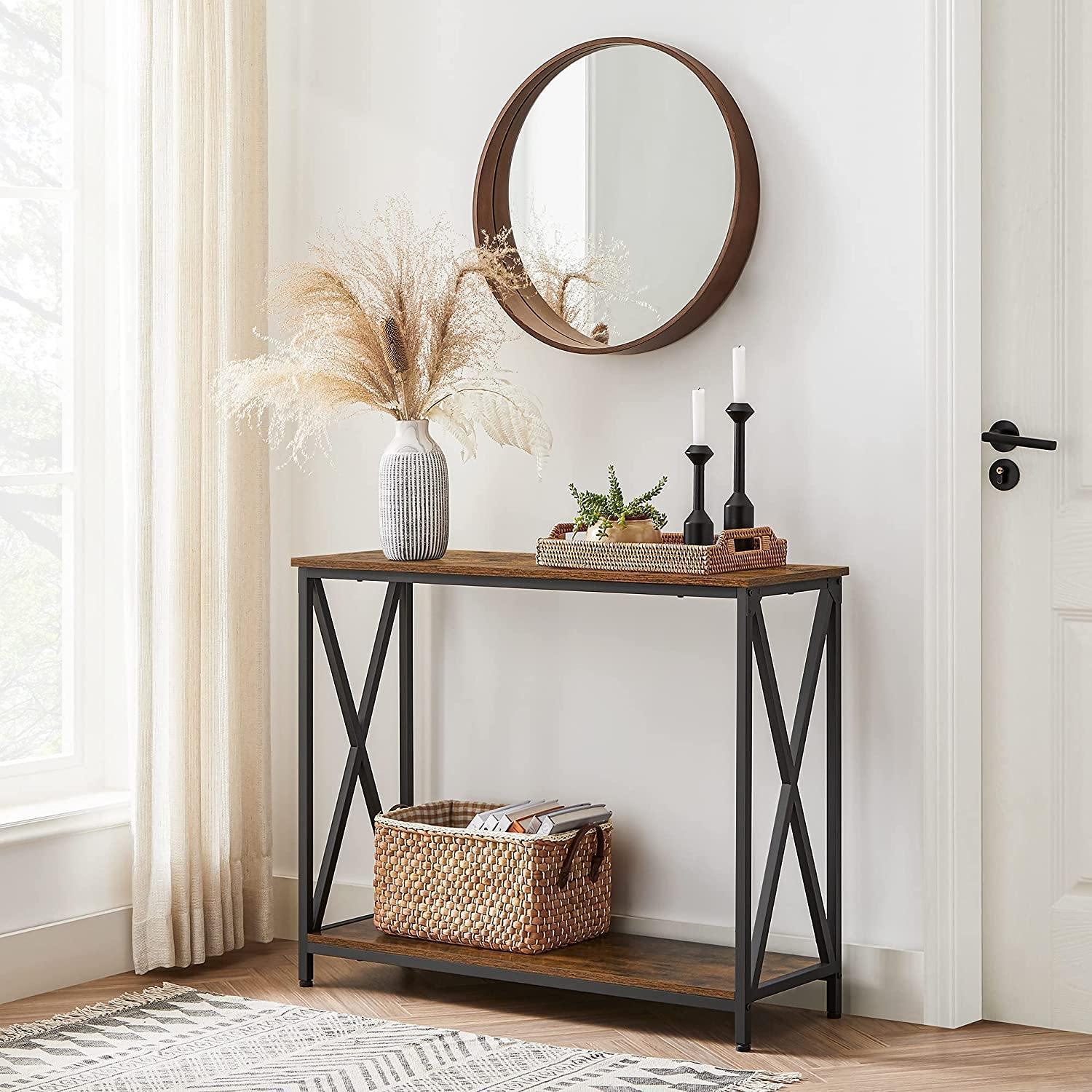 Industrial Brown Sofa Table with Metal Frame FredCo