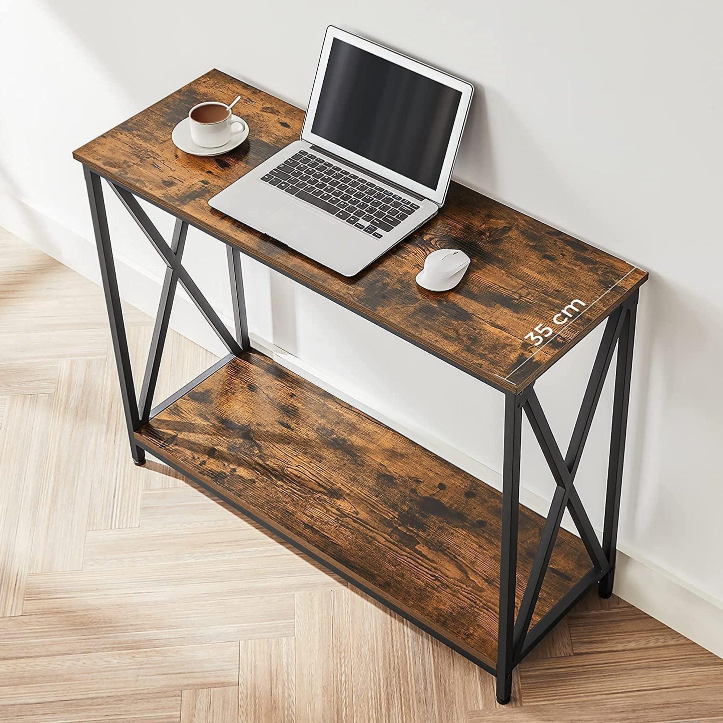 Industrial Brown Sofa Table with Metal Frame FredCo