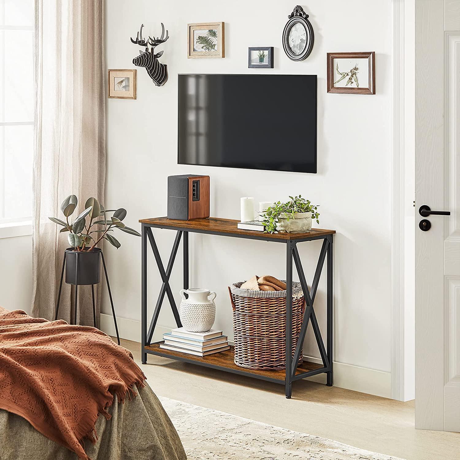 Industrial Brown Sofa Table with Metal Frame FredCo