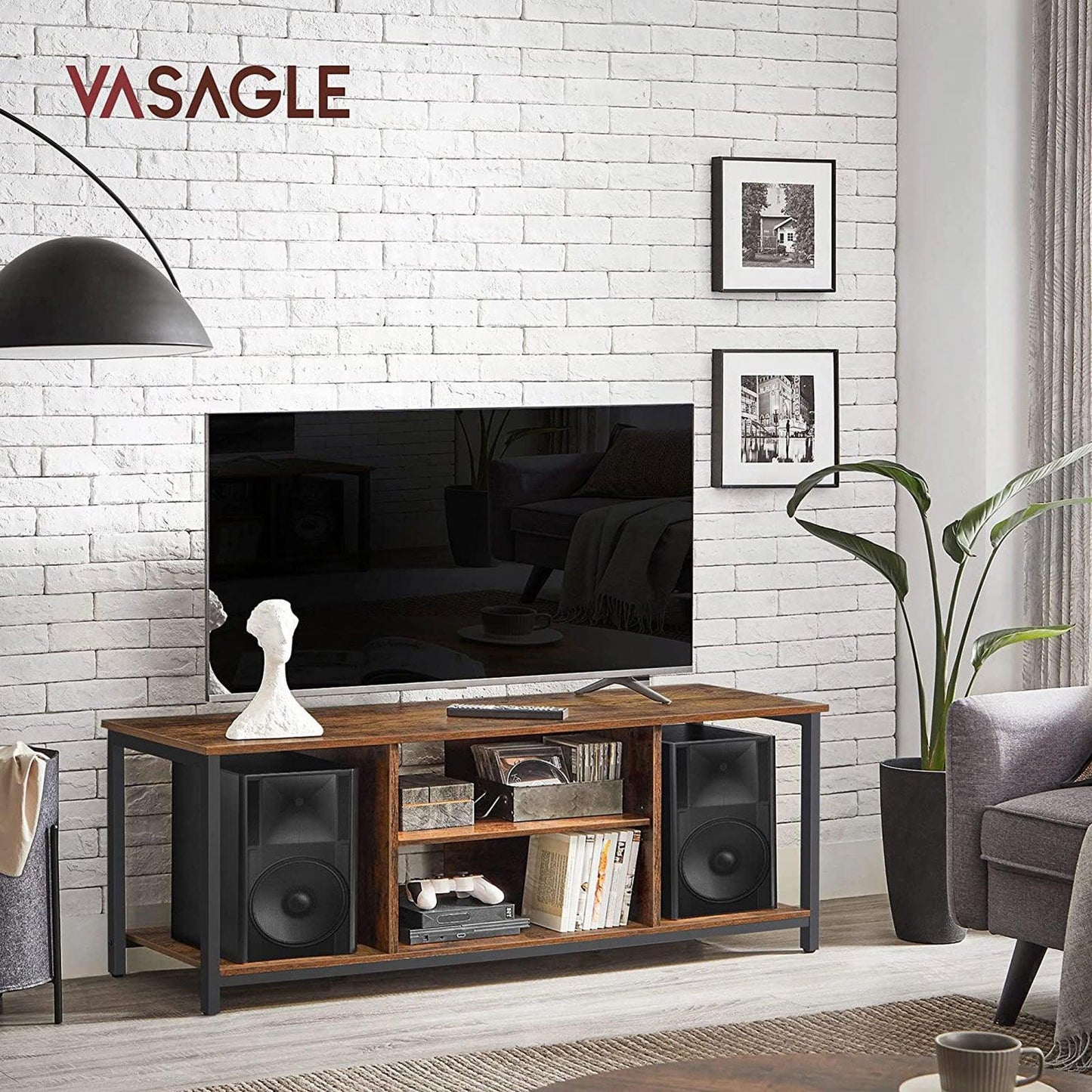Industrial Brown TV Stand with Shelving FredCo