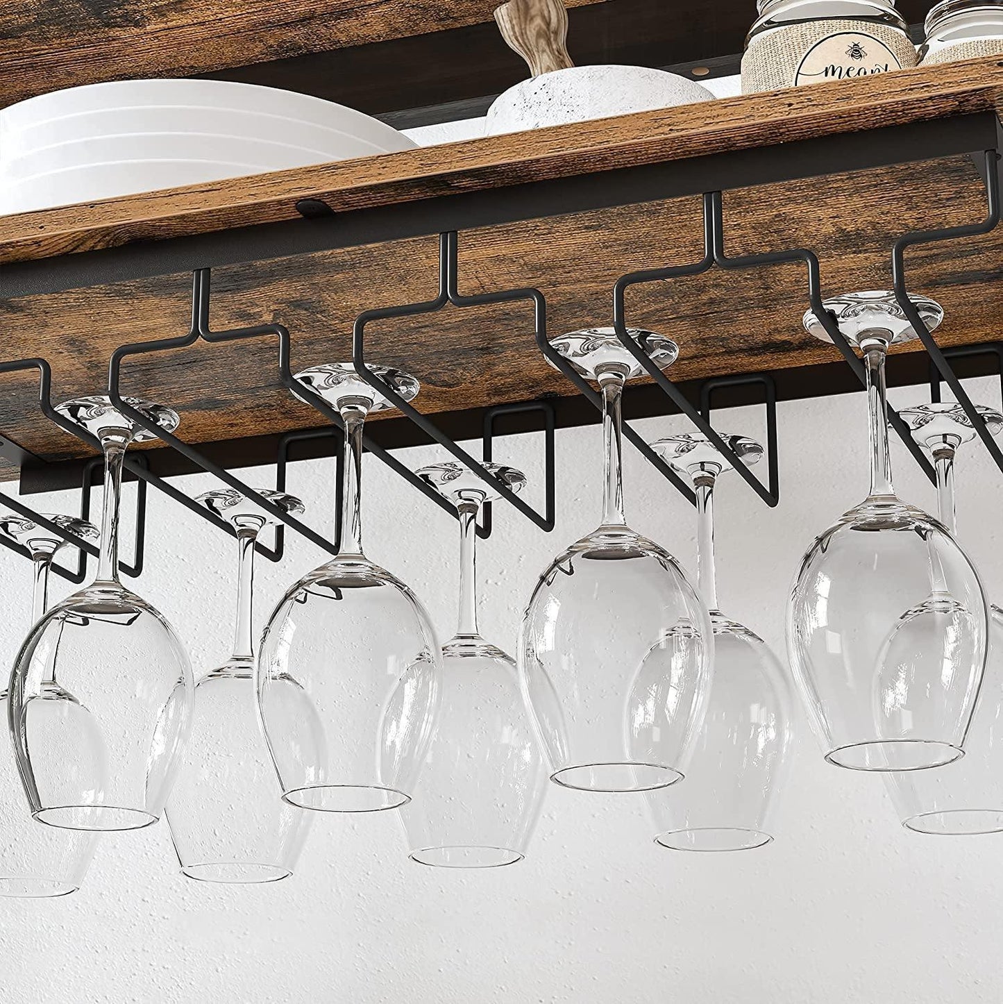 Industrial Brown Wine Rack with Glass Holder FredCo