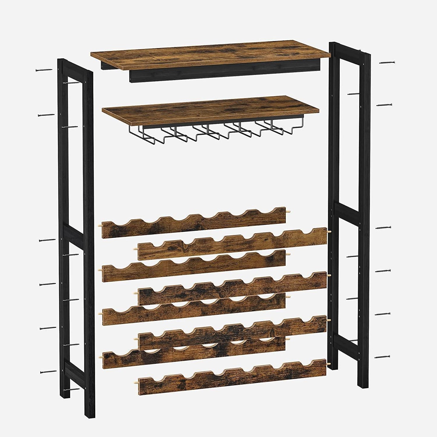 Industrial Brown Wine Rack with Glass Holder FredCo