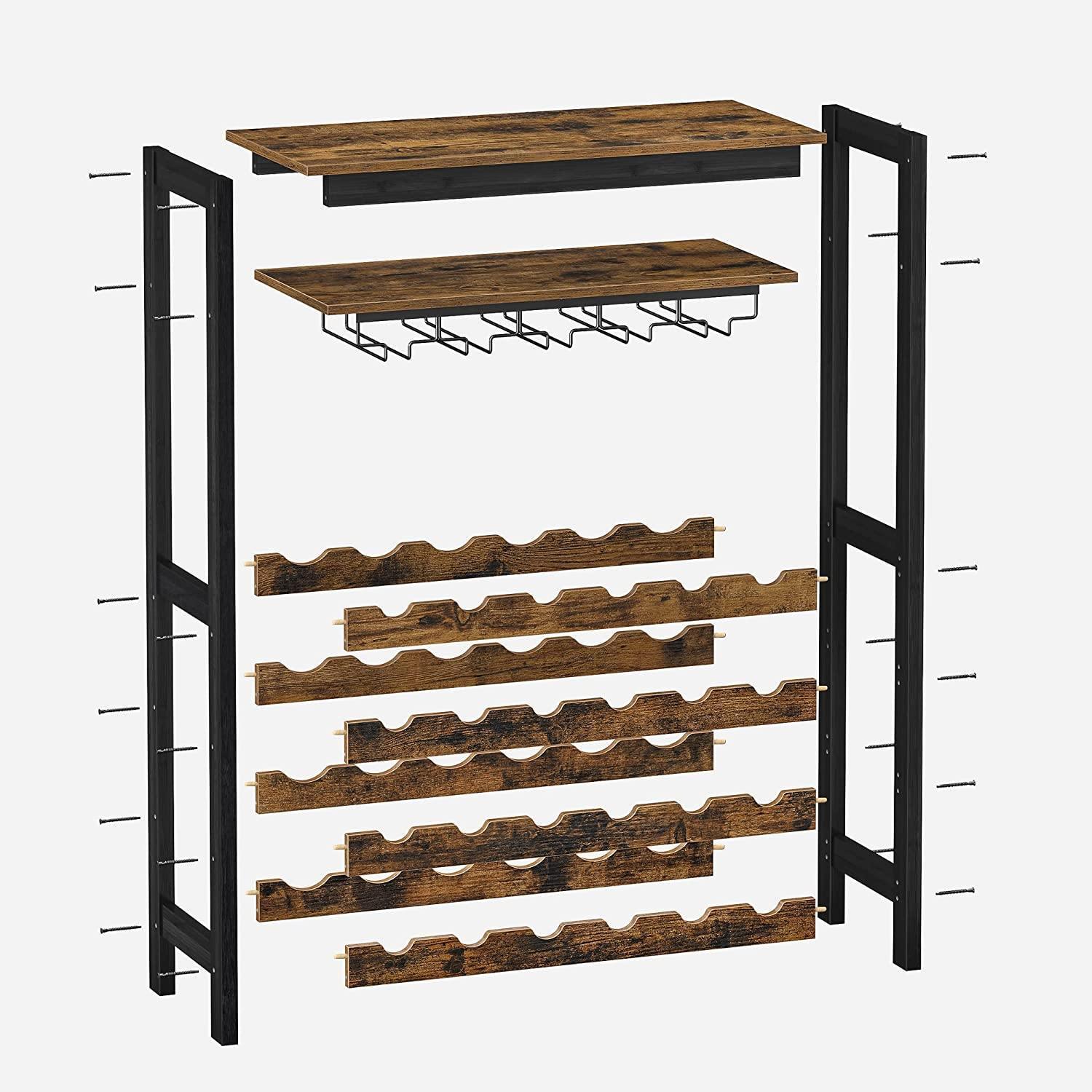 Industrial Brown Wine Rack with Glass Holder FredCo