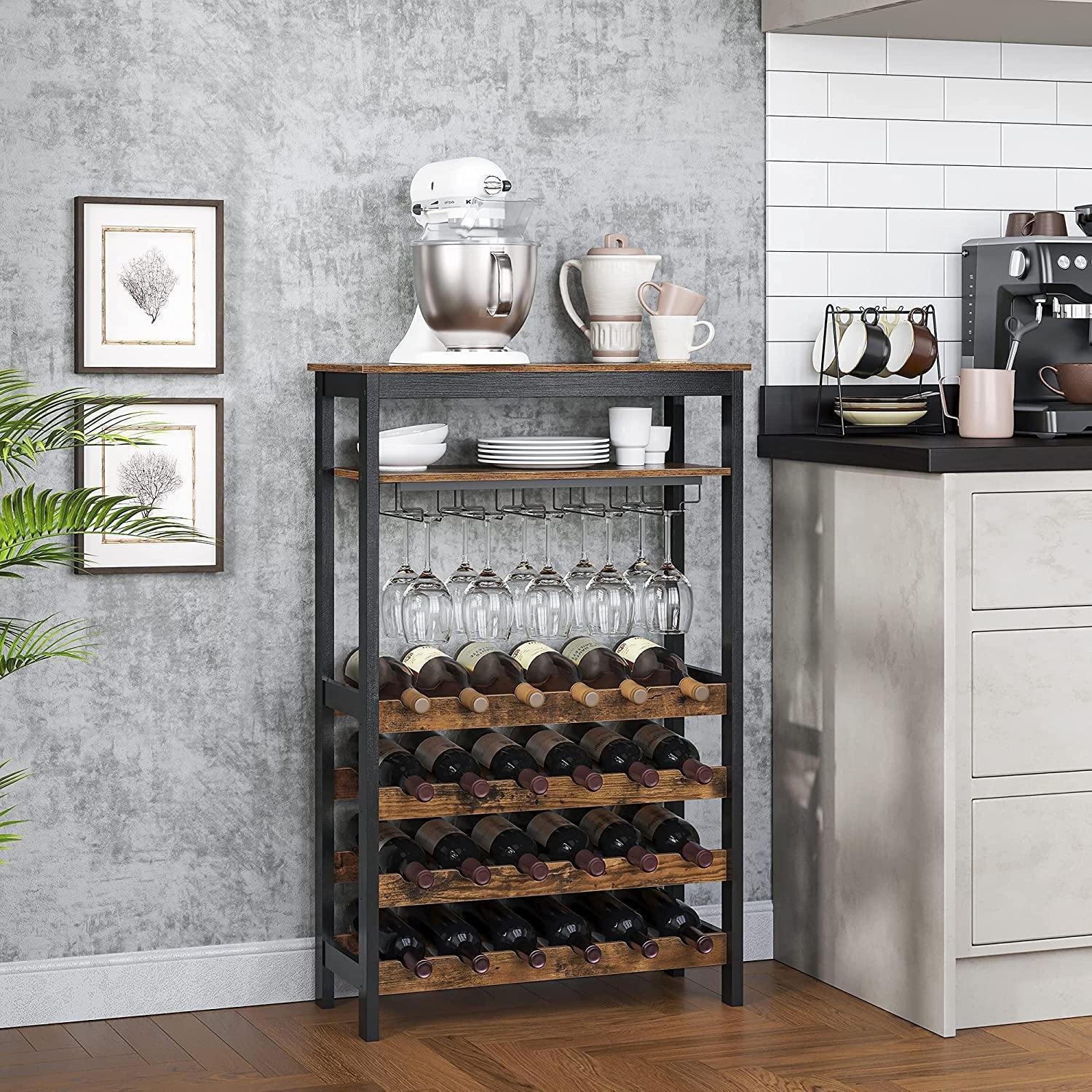 Industrial Brown Wine Rack with Glass Holder FredCo