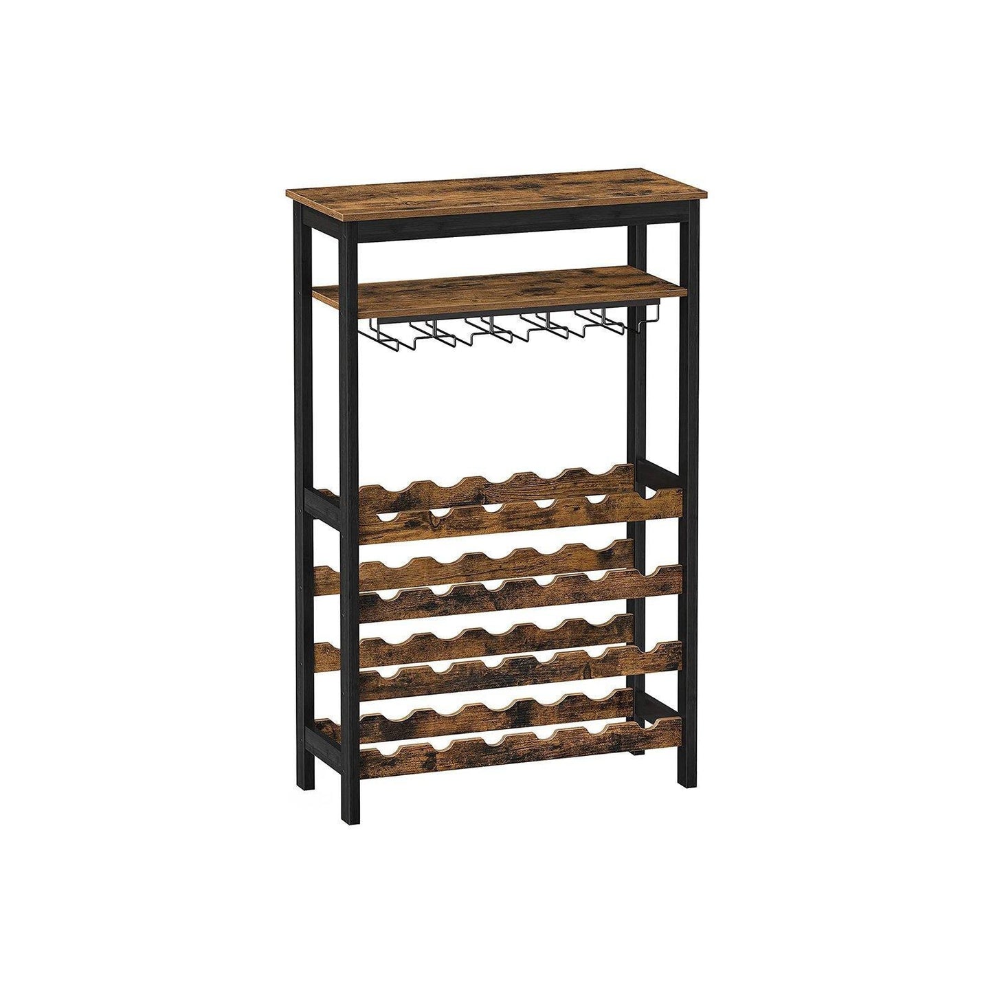 Industrial Brown Wine Rack with Glass Holder FredCo