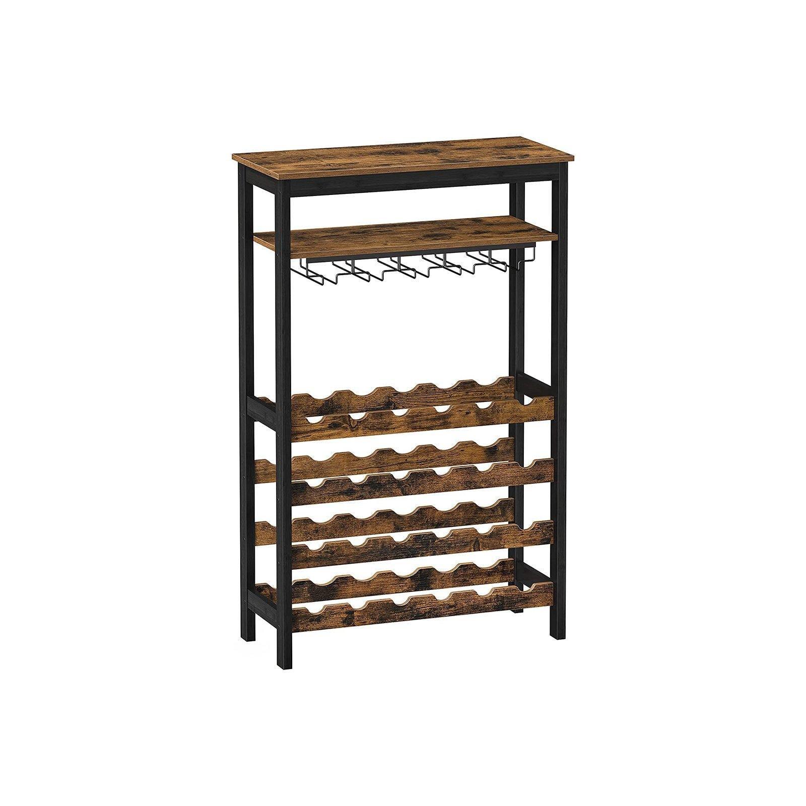 Industrial Brown Wine Rack with Glass Holder FredCo