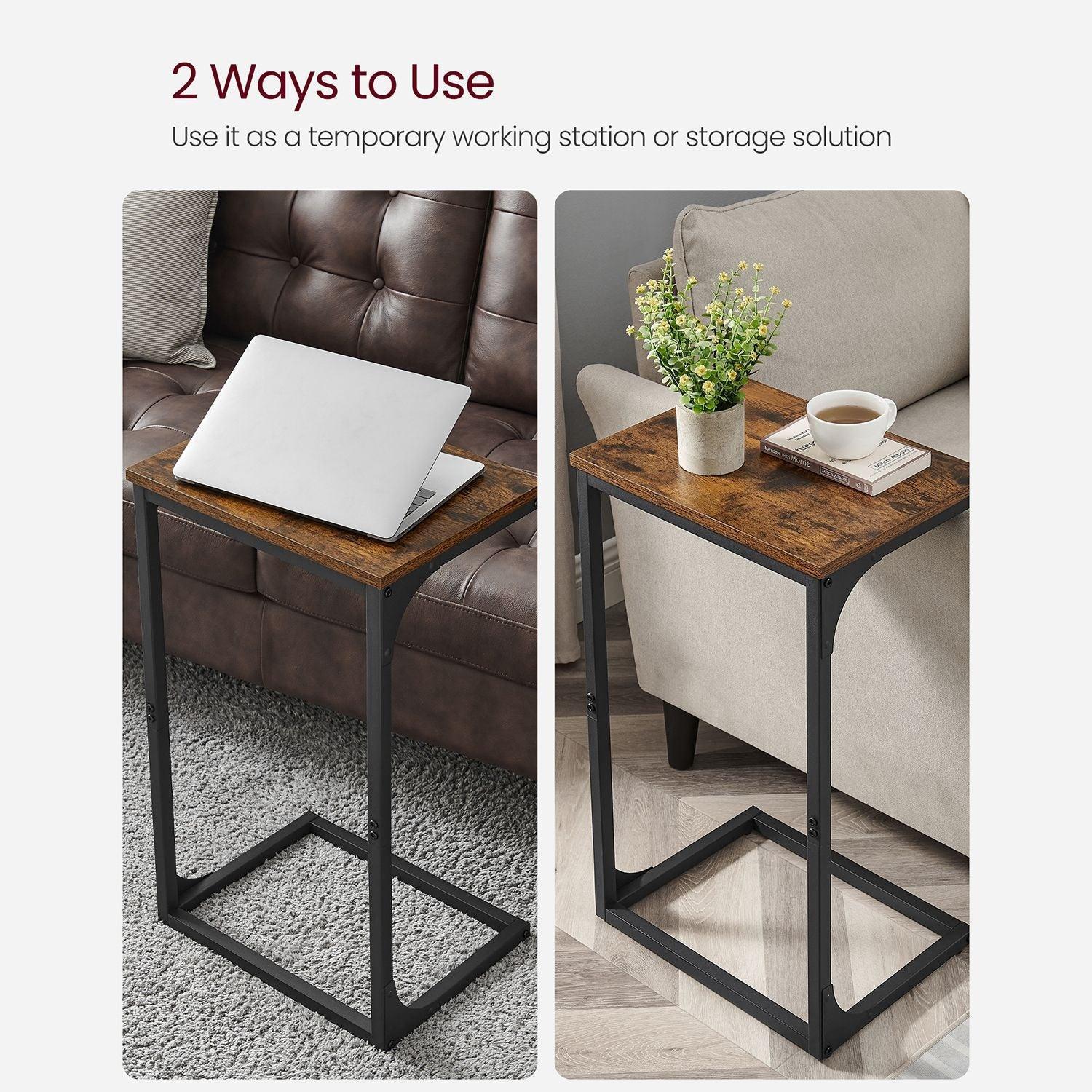 Industrial C-Shaped Side Table, Brown and Black, FredCo
