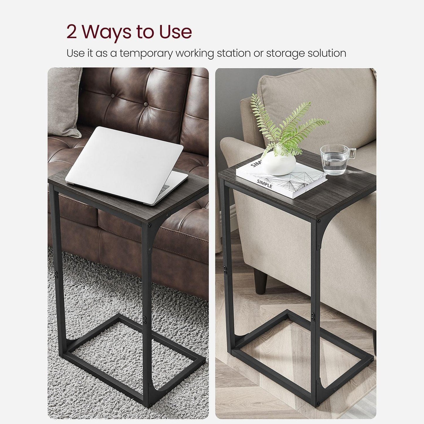 Industrial C-Shaped Side Table, Oak Finish and Black FredCo