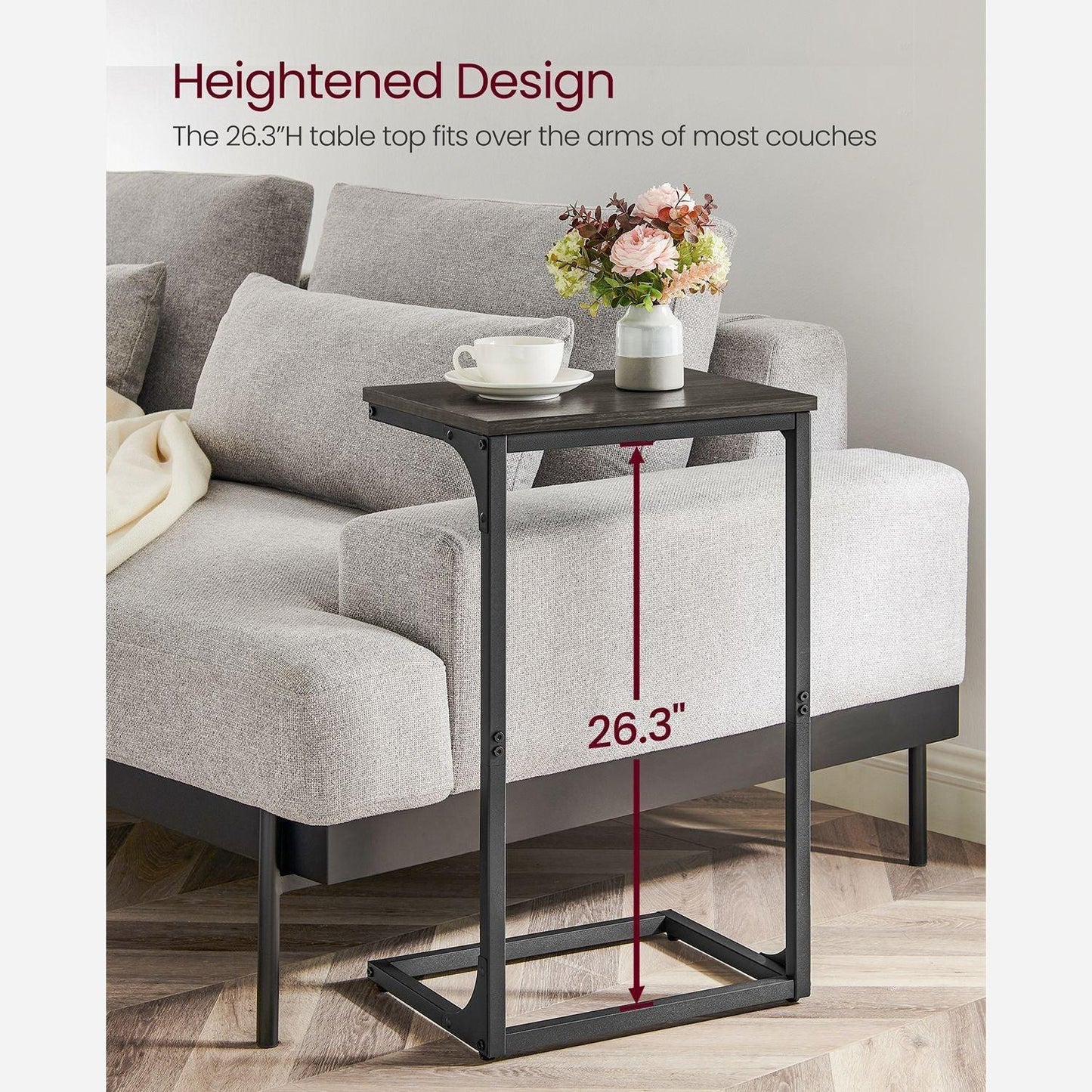 Industrial C-Shaped Side Table, Oak Finish and Black FredCo