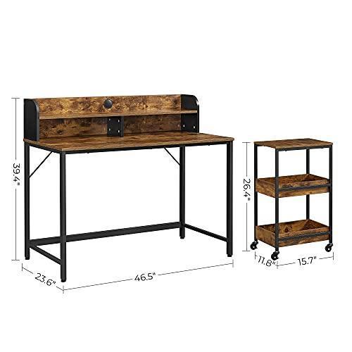 Industrial Computer Desk with 3-Tier Storage Cart FredCo