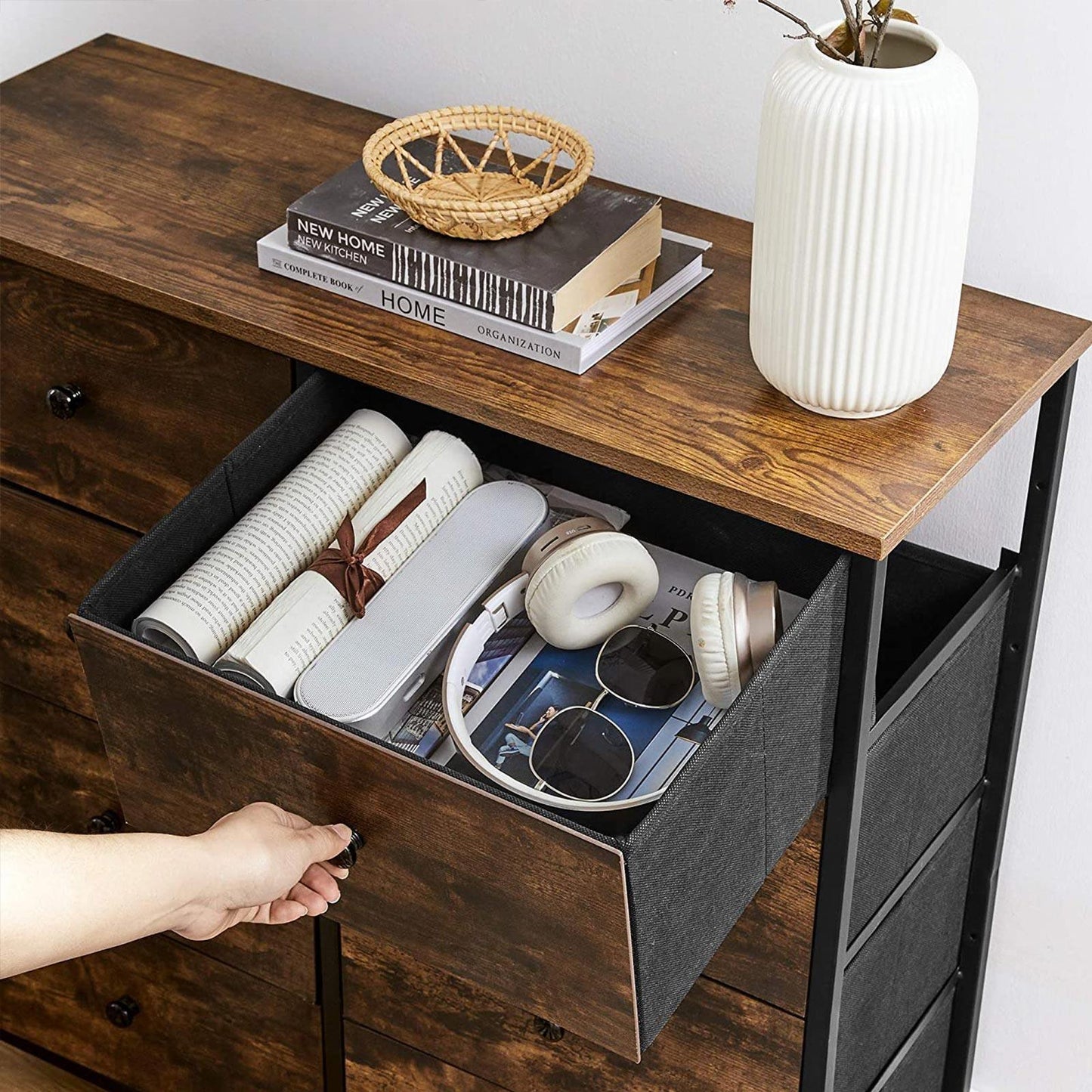 Industrial Dresser Storage Tower Brown 8 Drawer FredCo