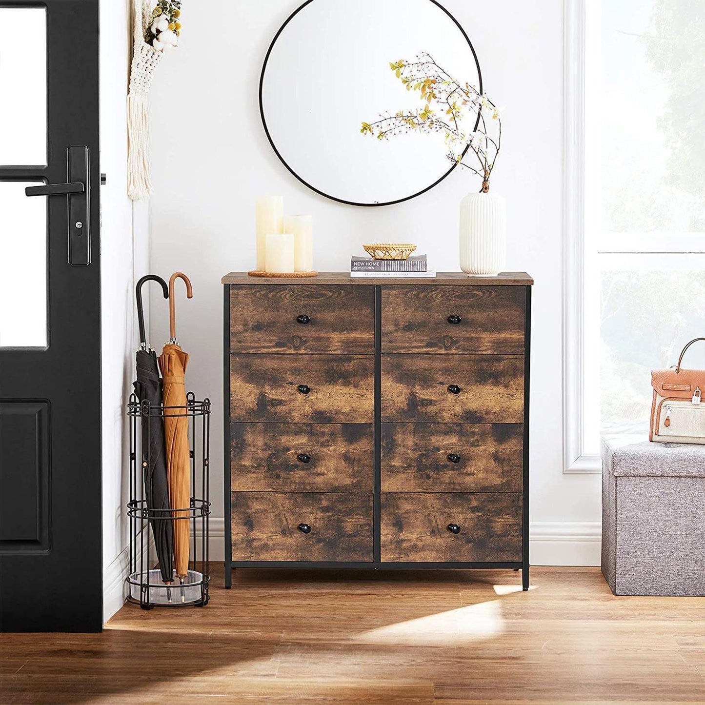 Industrial Dresser Storage Tower Brown 8 Drawer FredCo