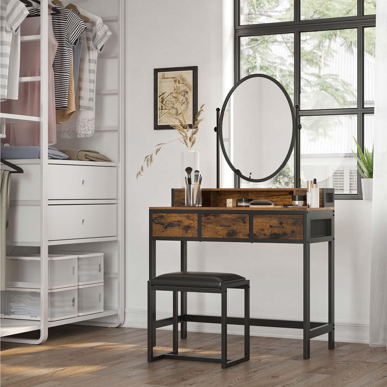 Industrial Makeup Vanity with Oval Mirror FredCo