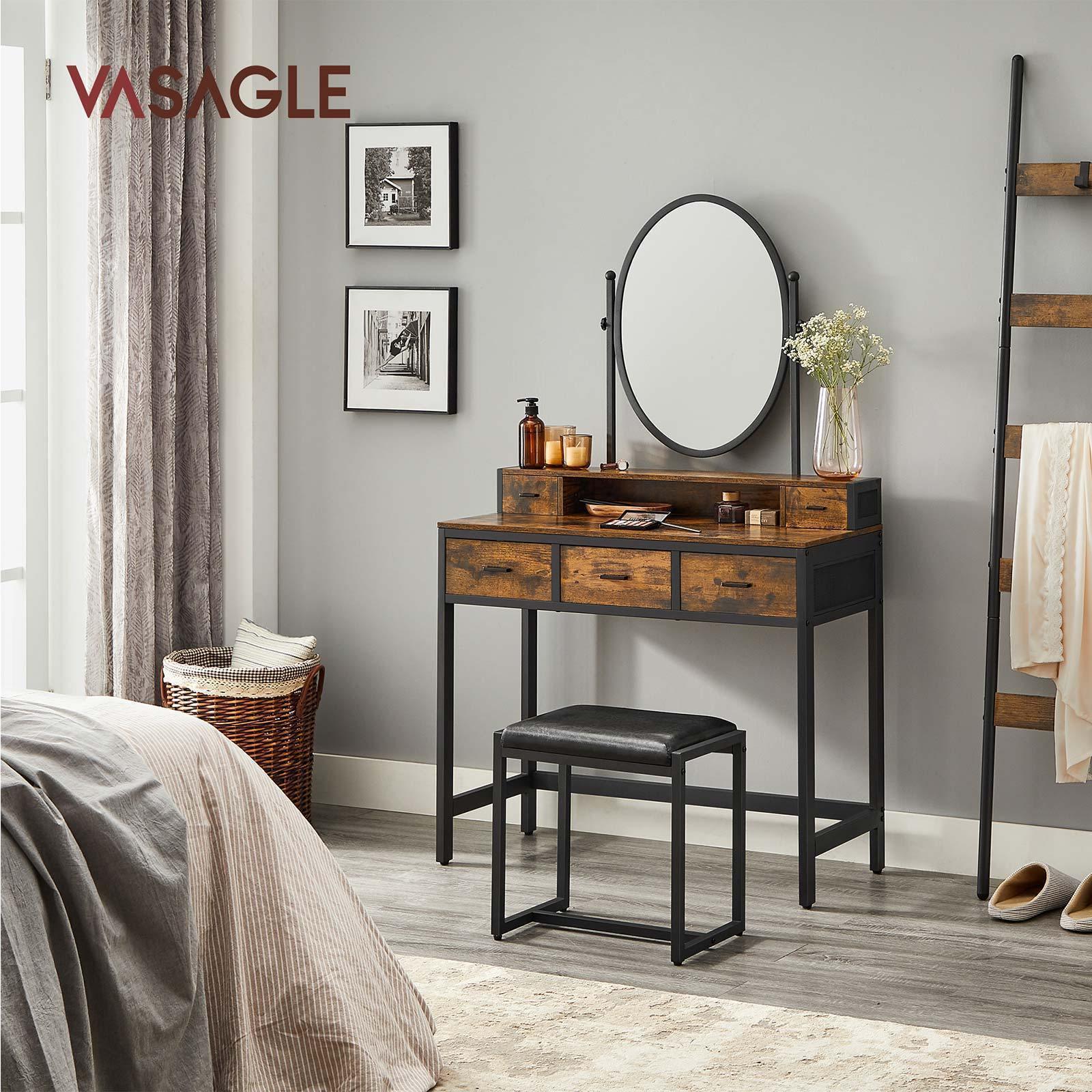Industrial Makeup Vanity with Oval Mirror FredCo