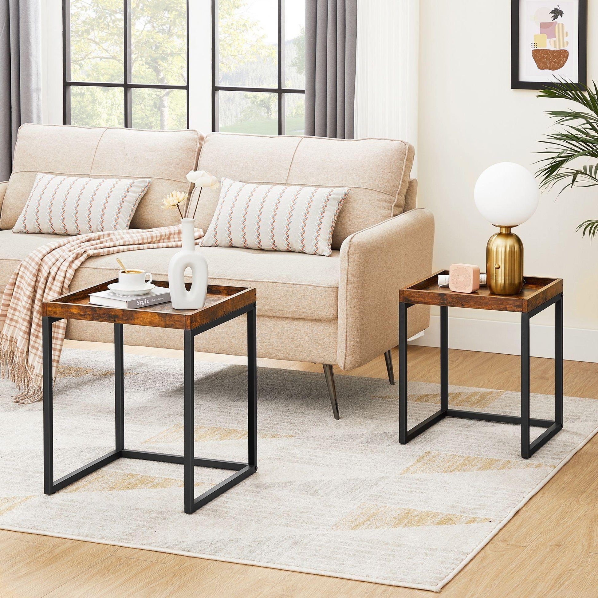 Industrial Nesting Tables Rustic Brown and Black FredCo