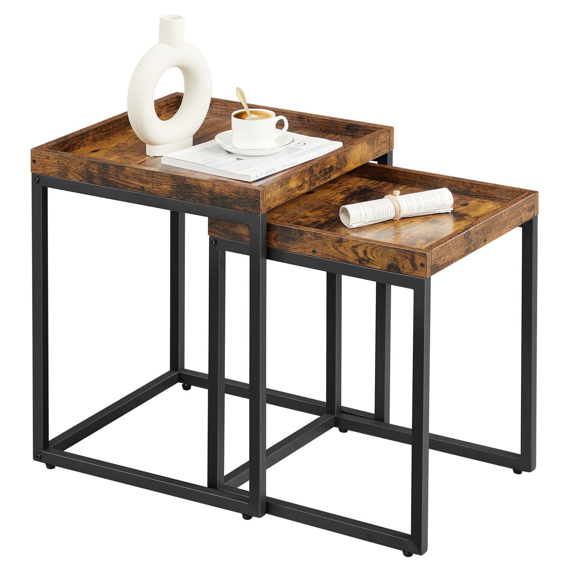 Industrial Nesting Tables Rustic Brown and Black FredCo