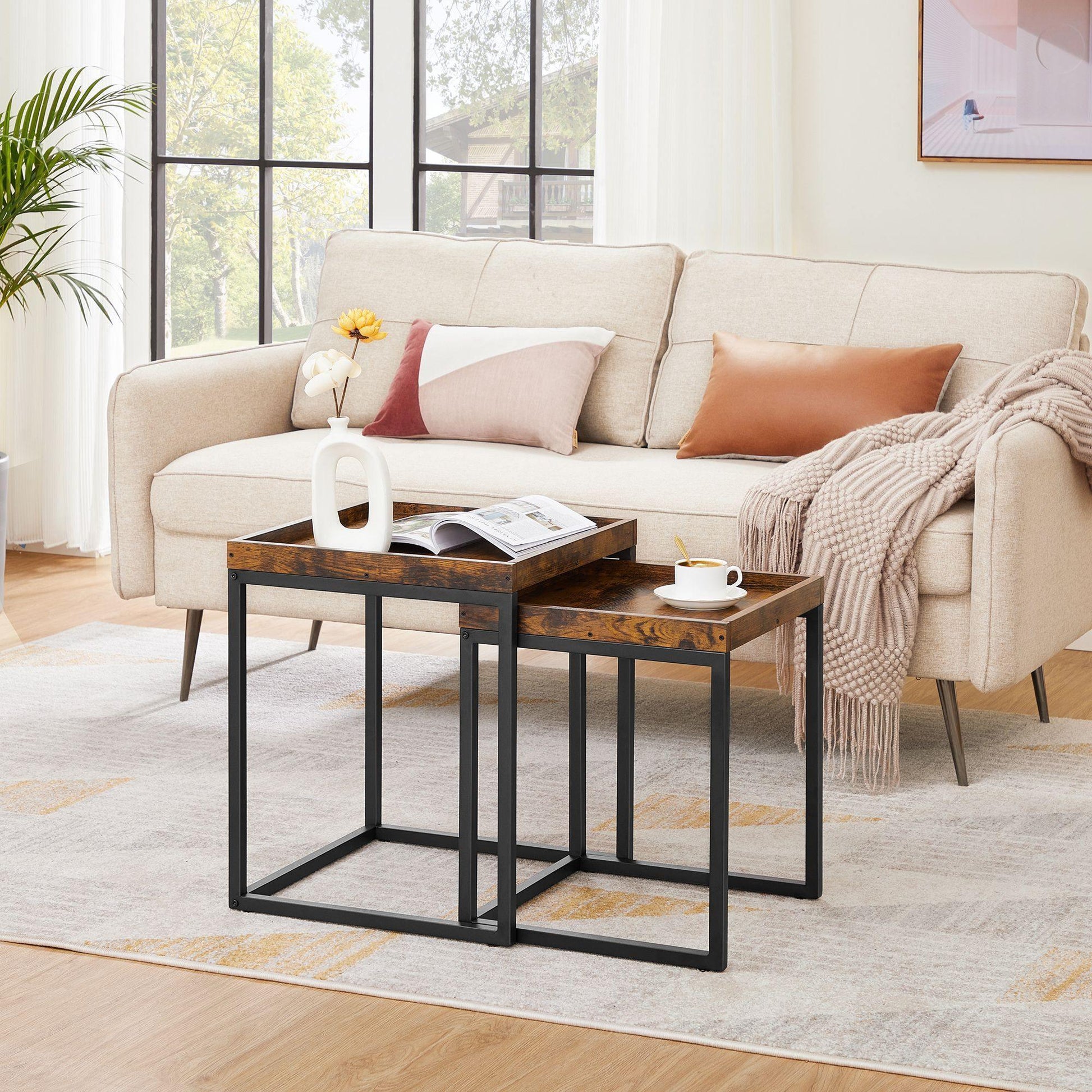 Industrial Nesting Tables Rustic Brown and Black FredCo