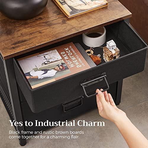 Industrial Nightstand with 3 Fabric Drawers FredCo