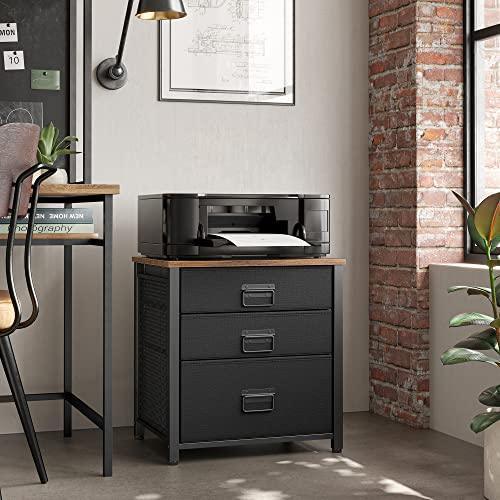 Industrial Nightstand with 3 Fabric Drawers FredCo