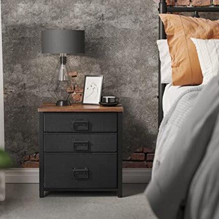 Industrial Nightstand with 3 Fabric Drawers FredCo