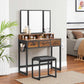 Industrial Rustic Brown & Black Makeup Vanity Table Set FredCo