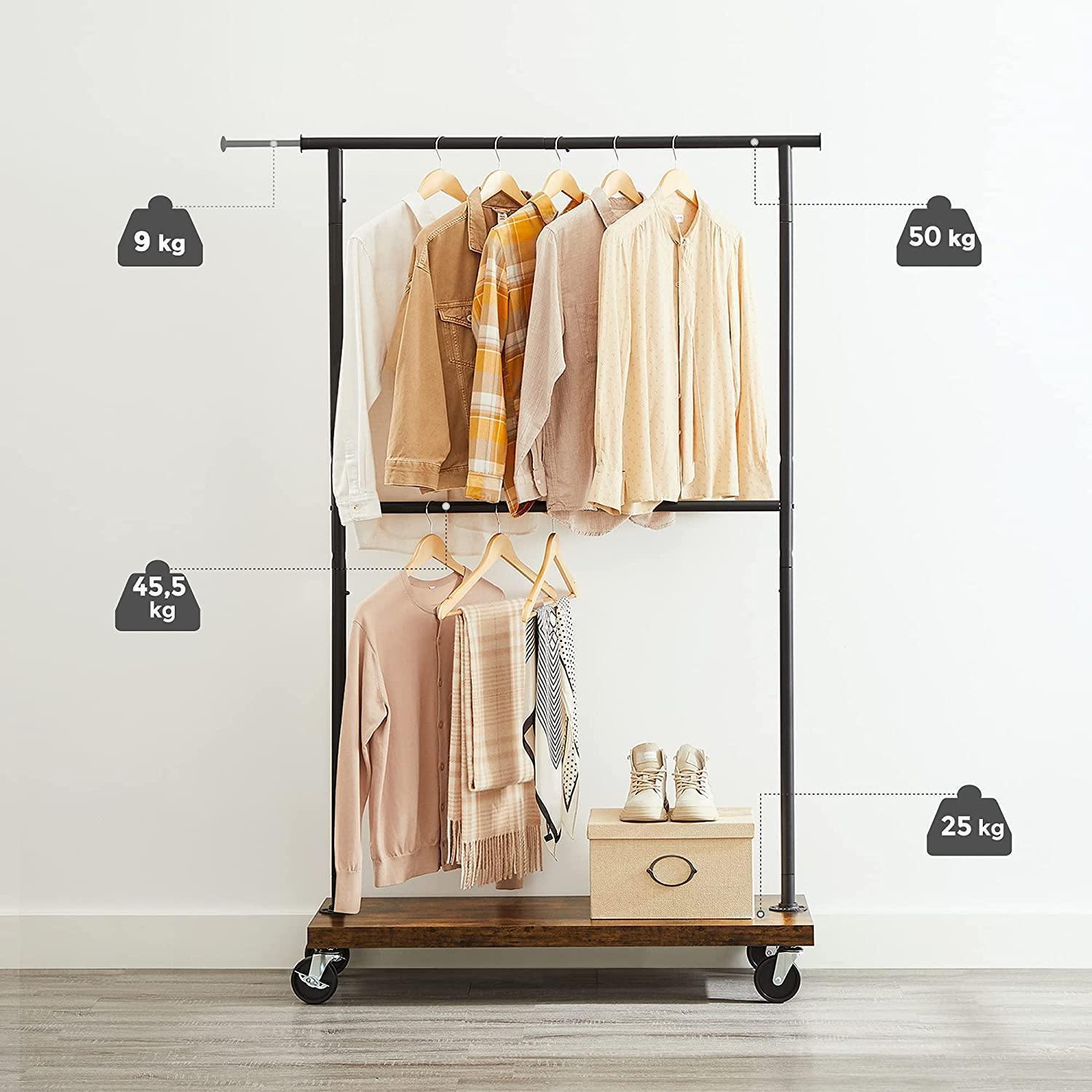 Industrial Rustic Brown Garment Rack on Wheels FredCo