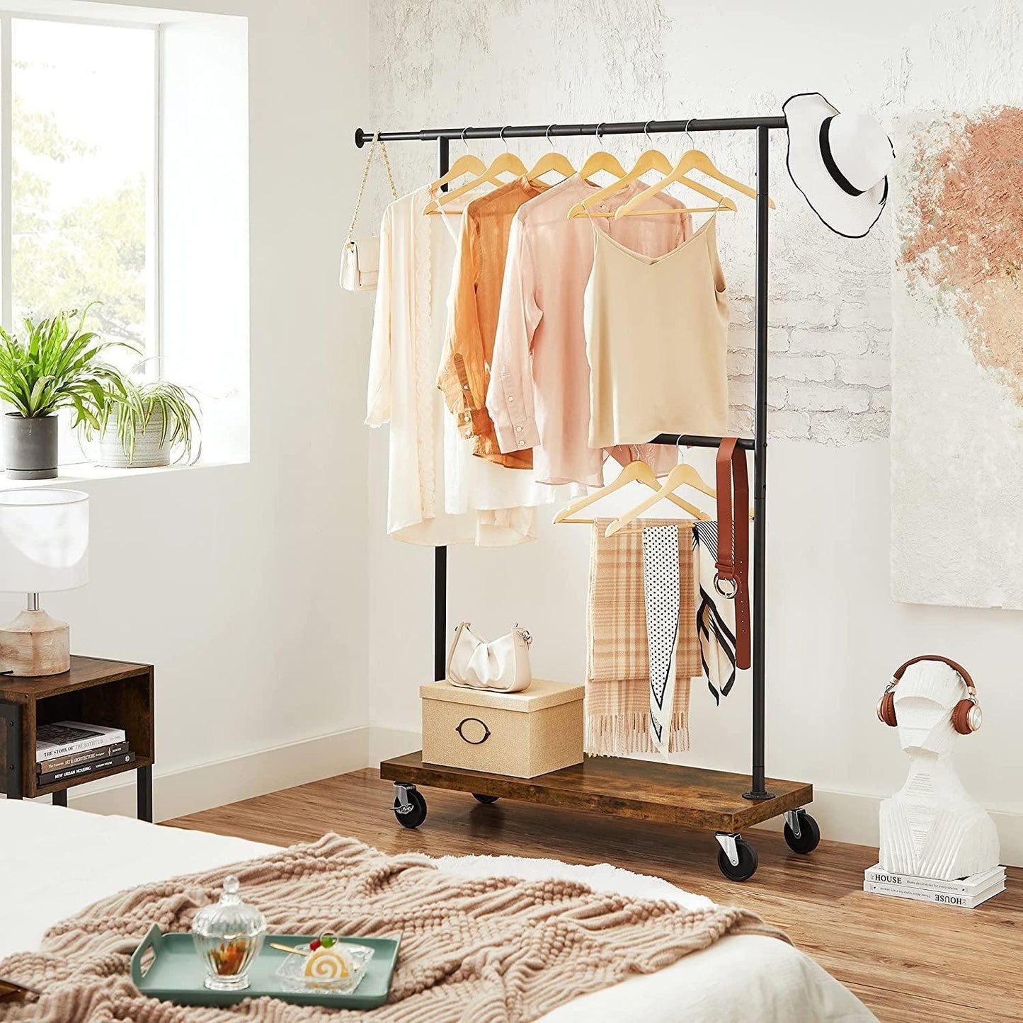 Industrial Rustic Brown Garment Rack on Wheels FredCo