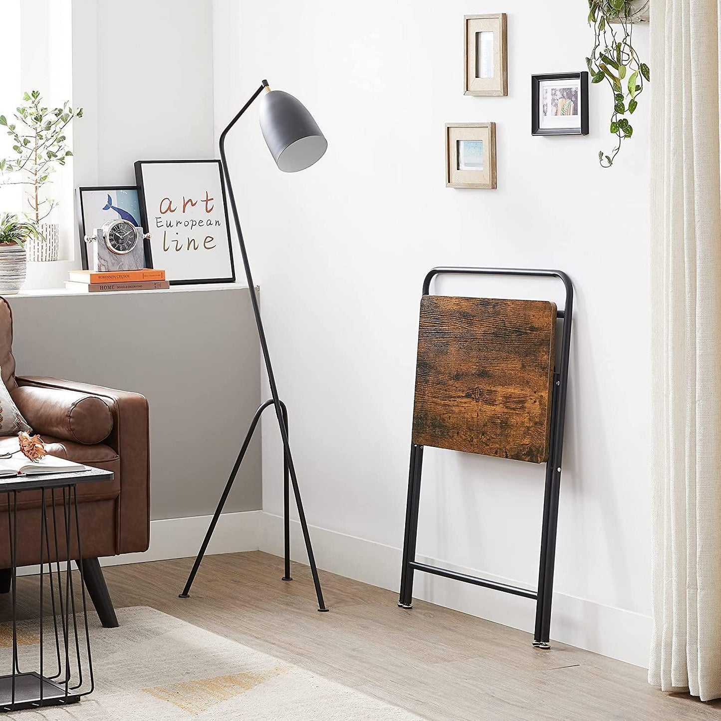 Industrial Rustic Brown Space-saving Folding Side Table FredCo