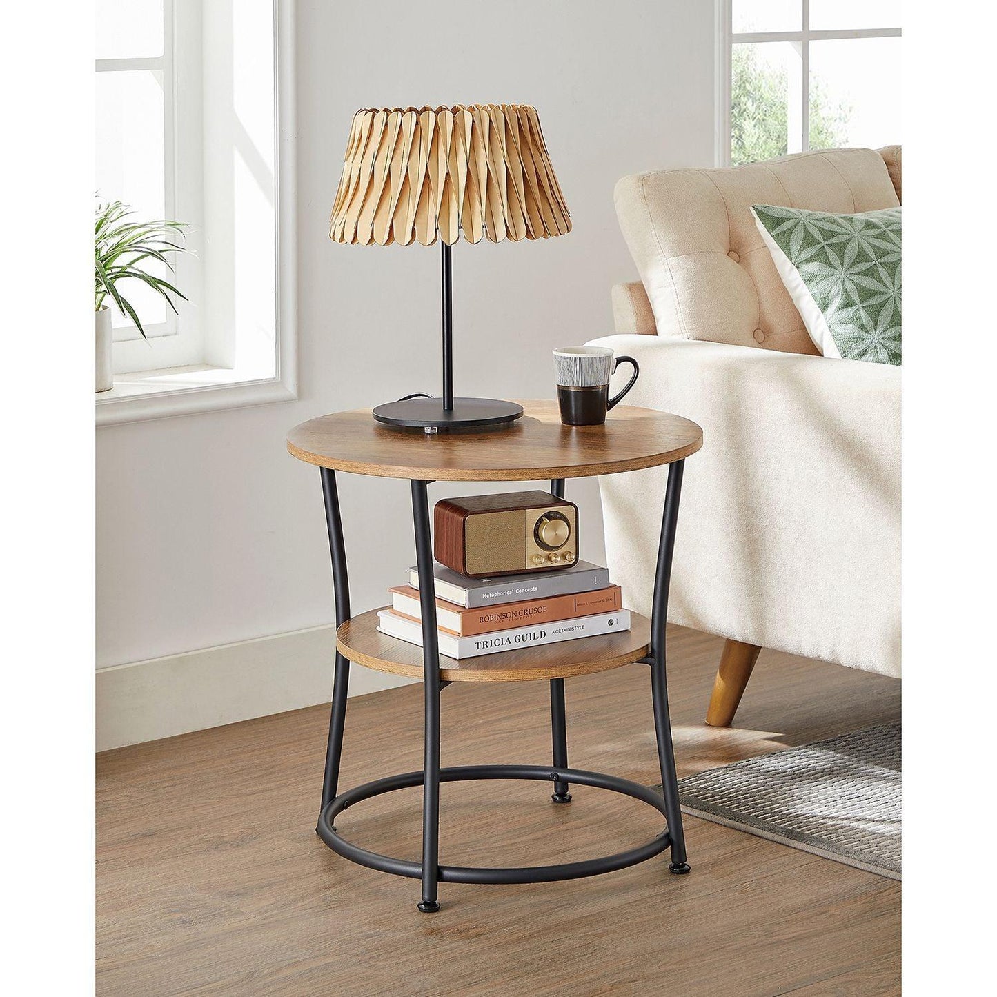 Industrial Side Table Round Walnut and Black FredCo