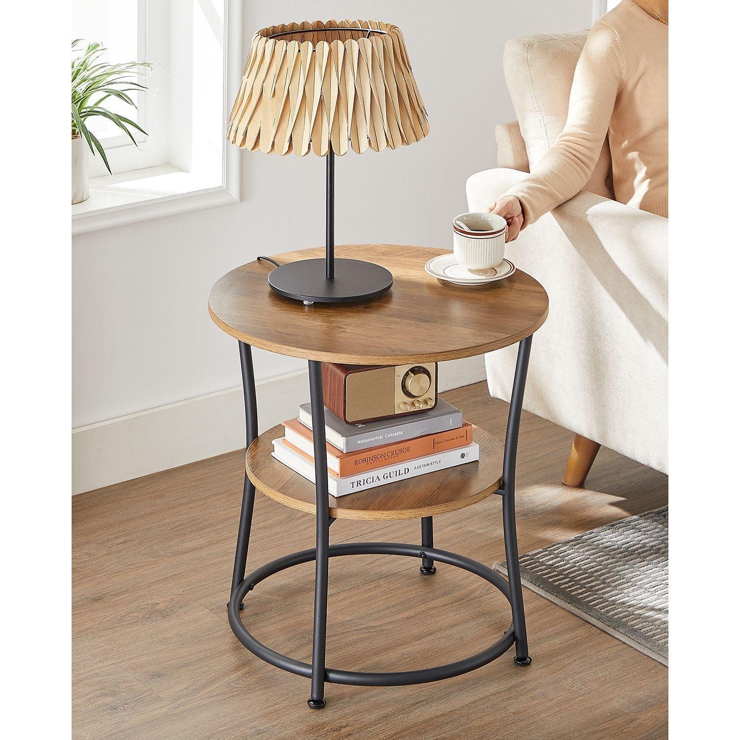 Industrial Side Table Round Walnut and Black FredCo
