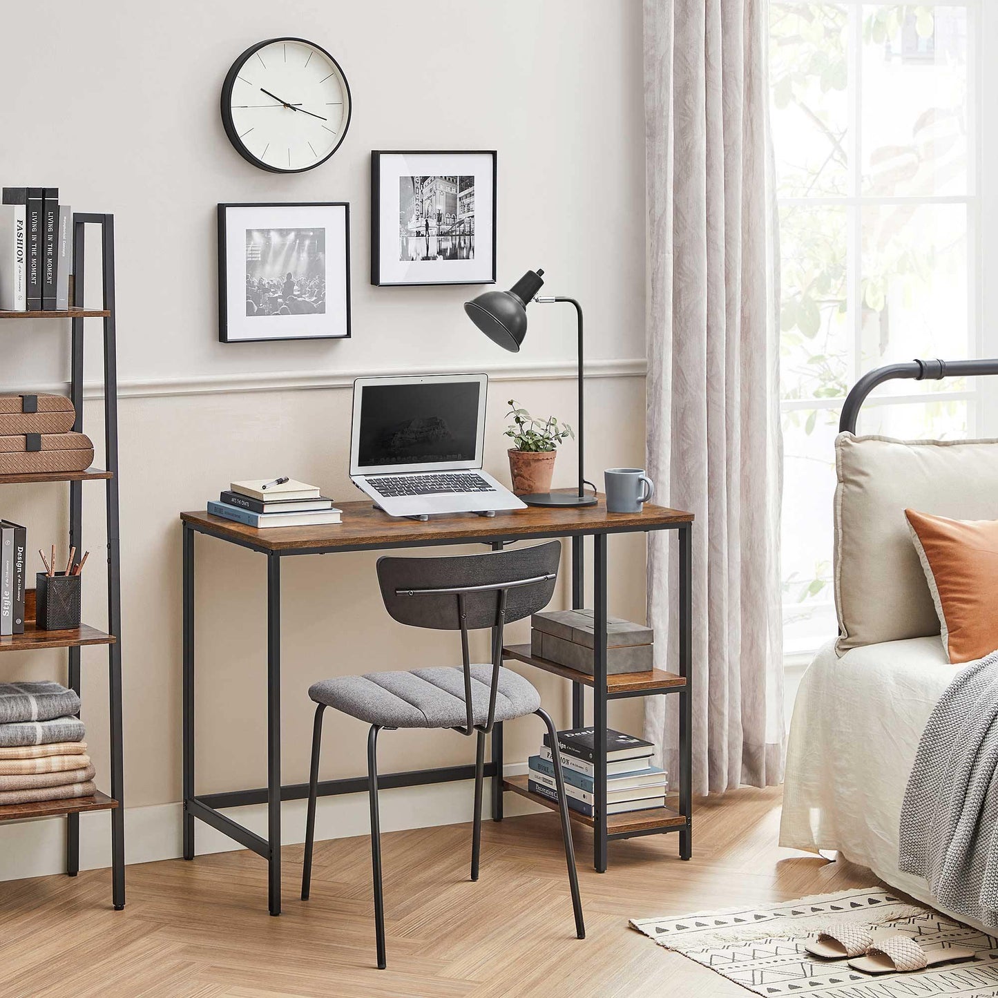 Industrial Small Computer Desk with 2 Shelves FredCo