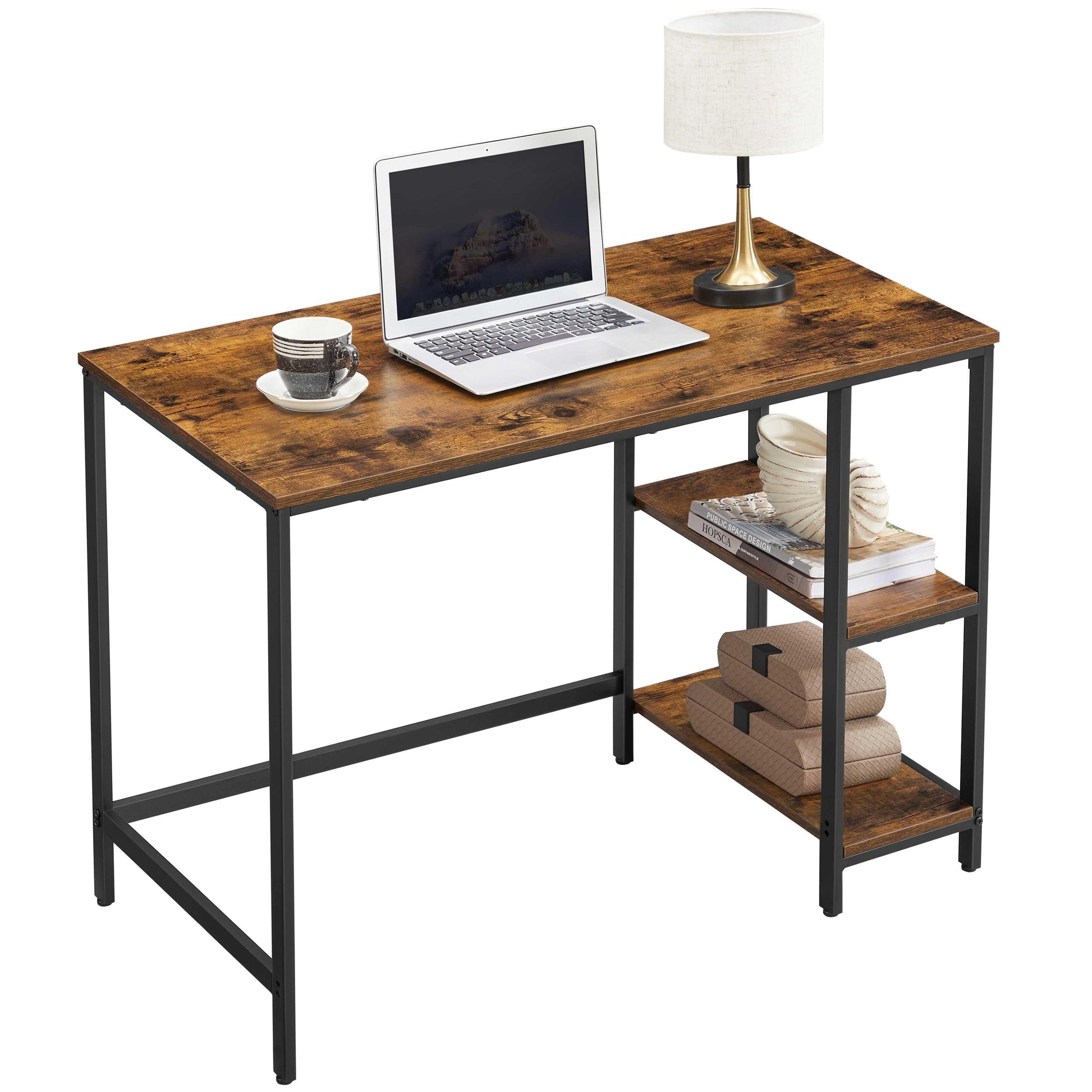 Industrial Small Computer Desk with 2 Shelves FredCo