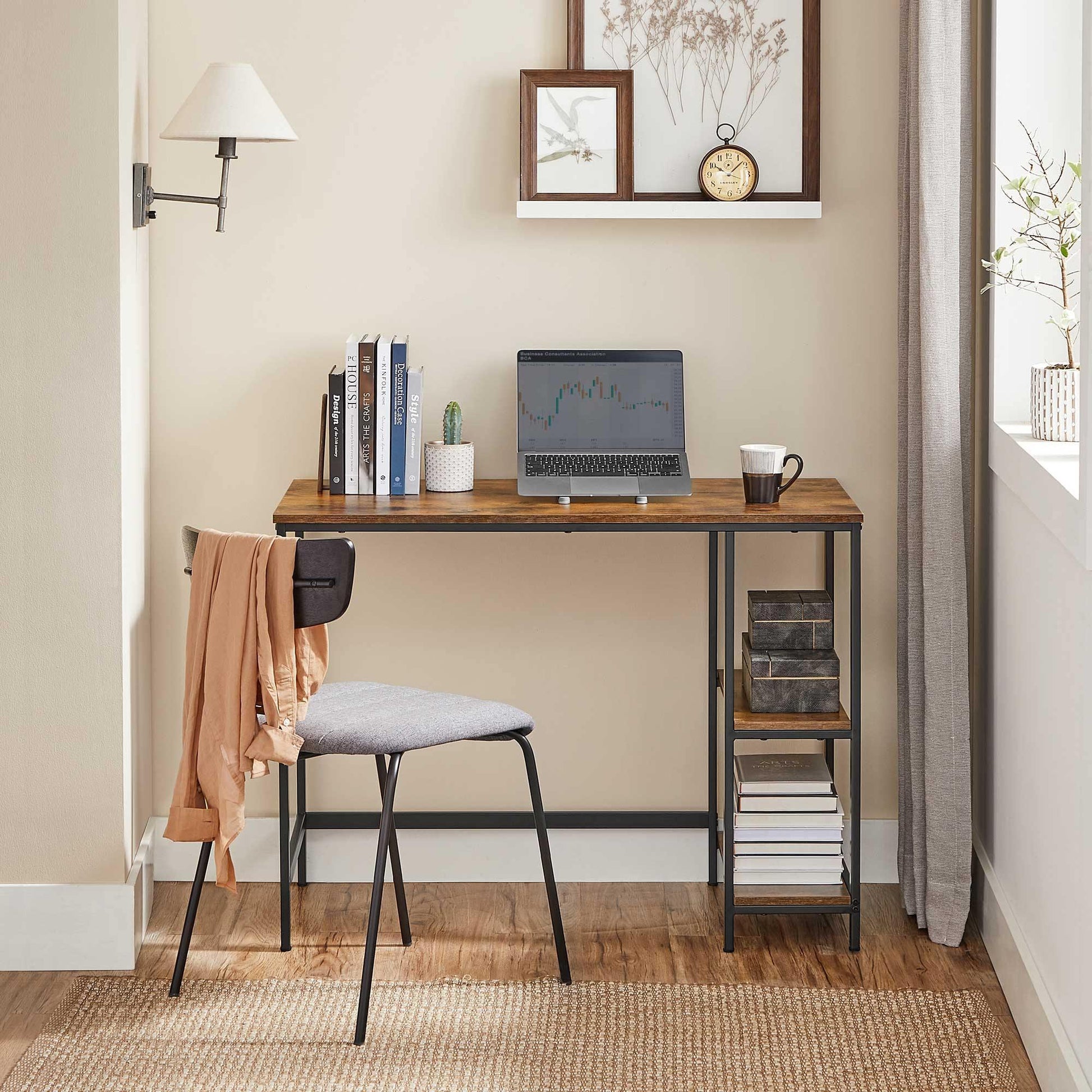Industrial Small Computer Desk with 2 Shelves FredCo