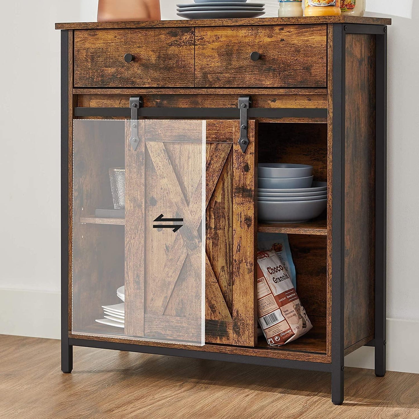 Industrial Storage Sideboard with Sliding Barn Door FredCo