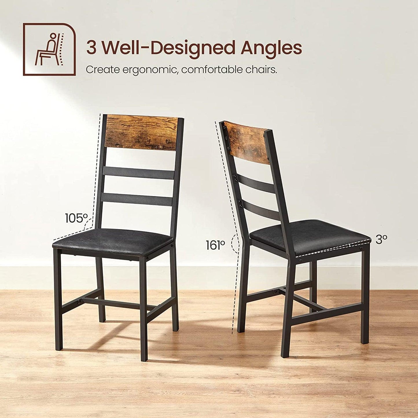 Industrial Upholstered Dining Chairs Set with Backrest Brown and Black FredCo