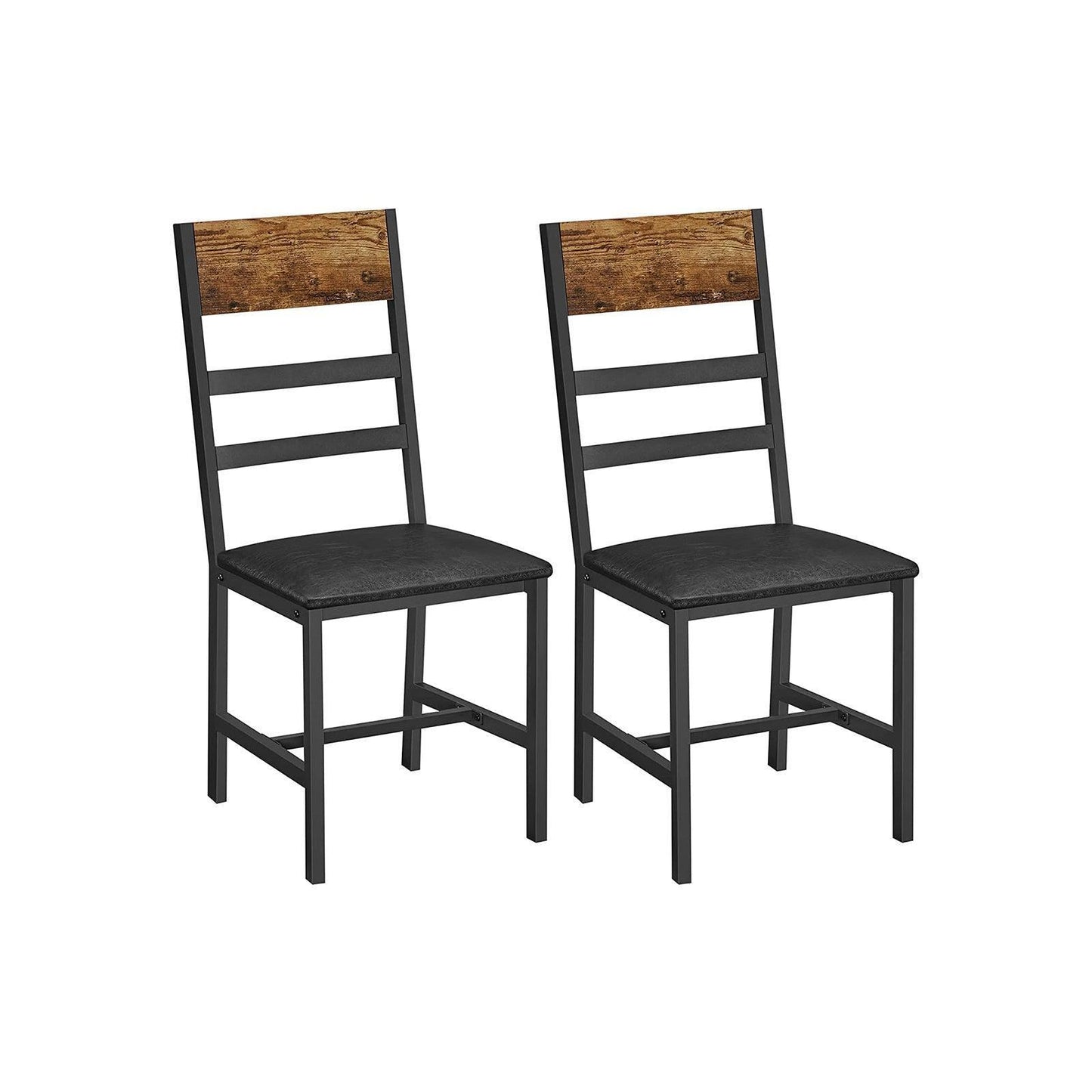 Industrial Upholstered Dining Chairs Set with Backrest Brown and Black FredCo