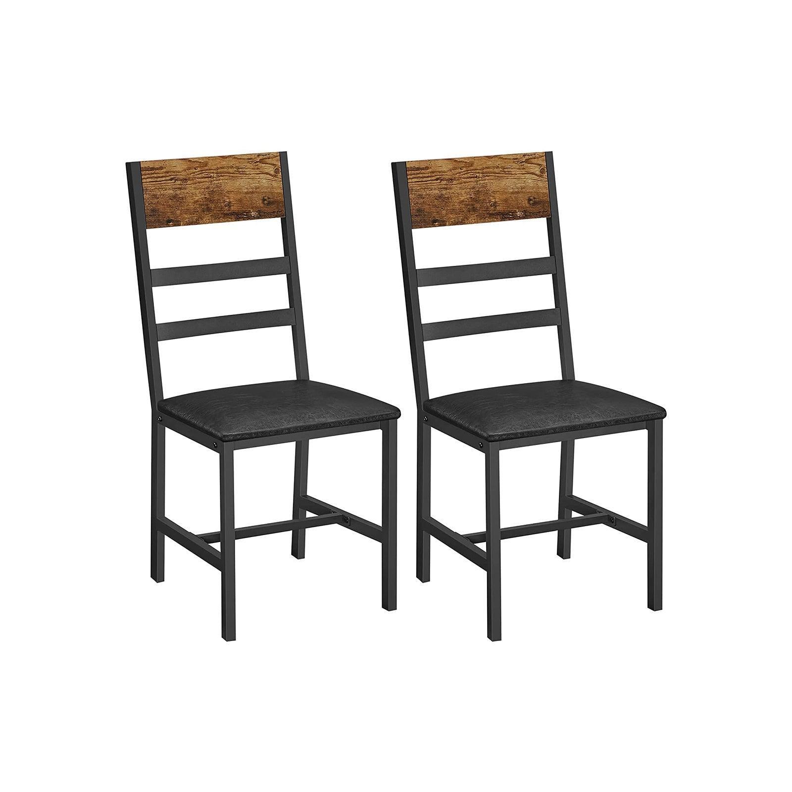 Industrial Upholstered Dining Chairs Set with Backrest Brown and Black FredCo