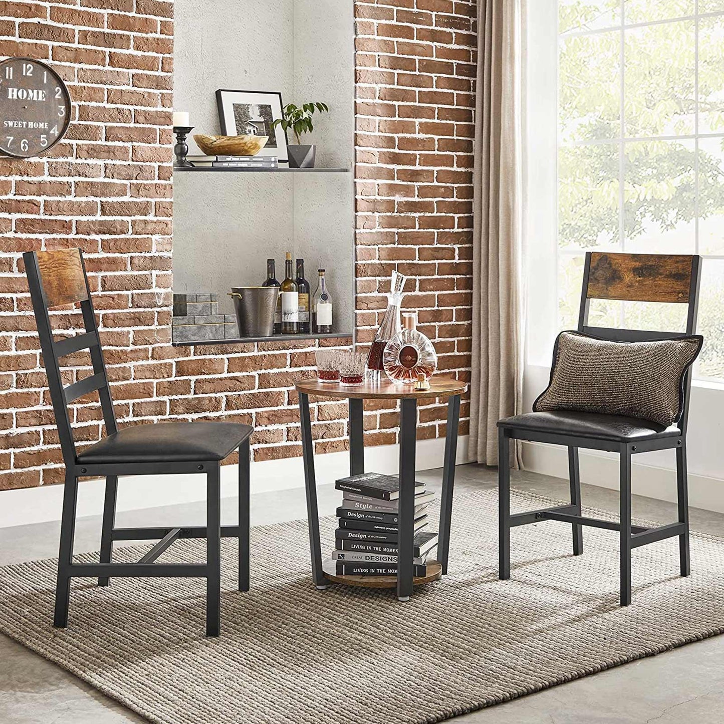 Industrial Upholstered Dining Chairs Set with Backrest Brown and Black FredCo