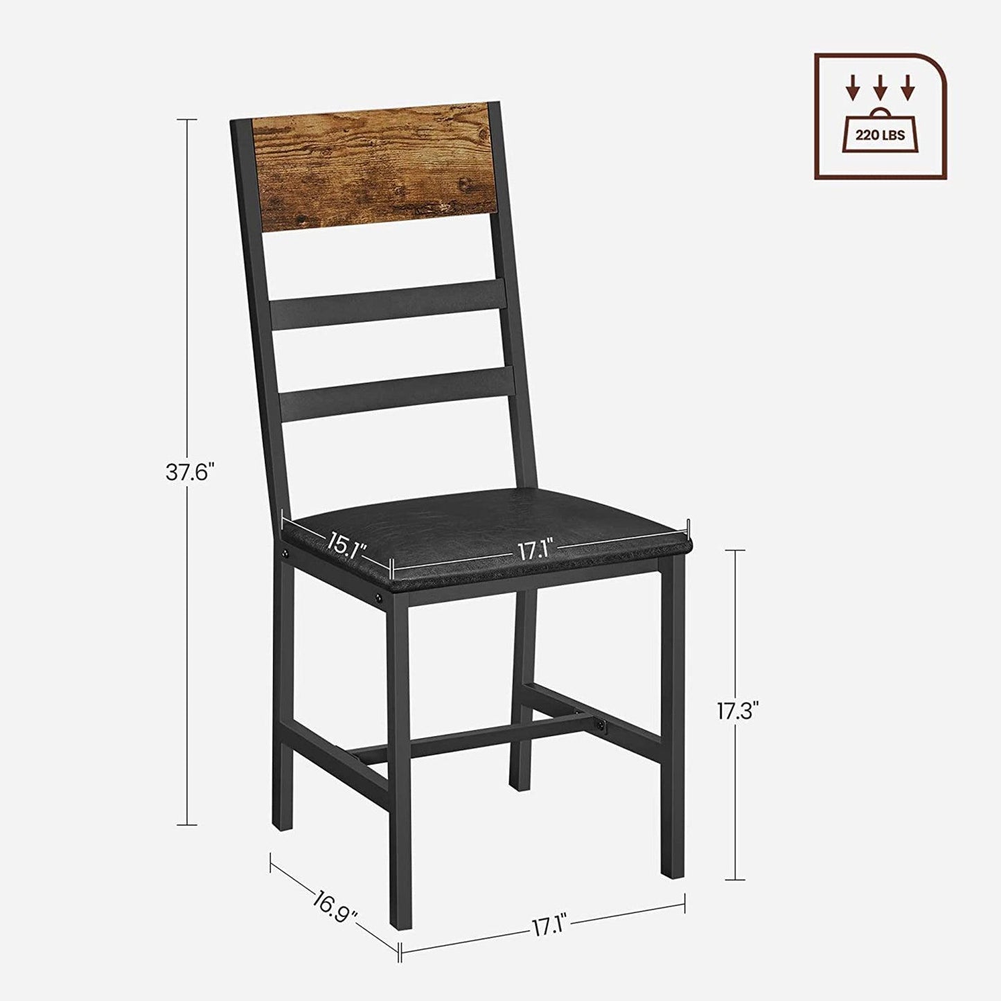 Industrial Upholstered Dining Chairs Set with Backrest Brown and Black FredCo