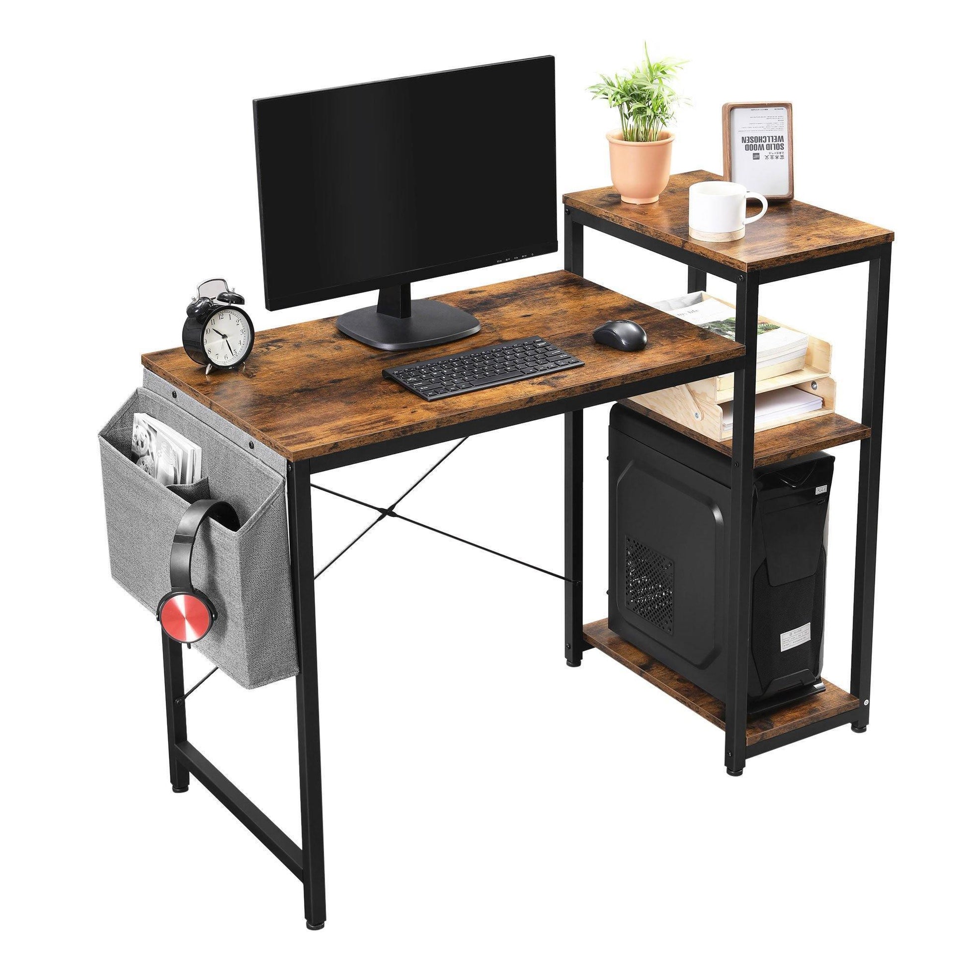 Industrial Writing Desk with Shelves & Storage Bag FredCo