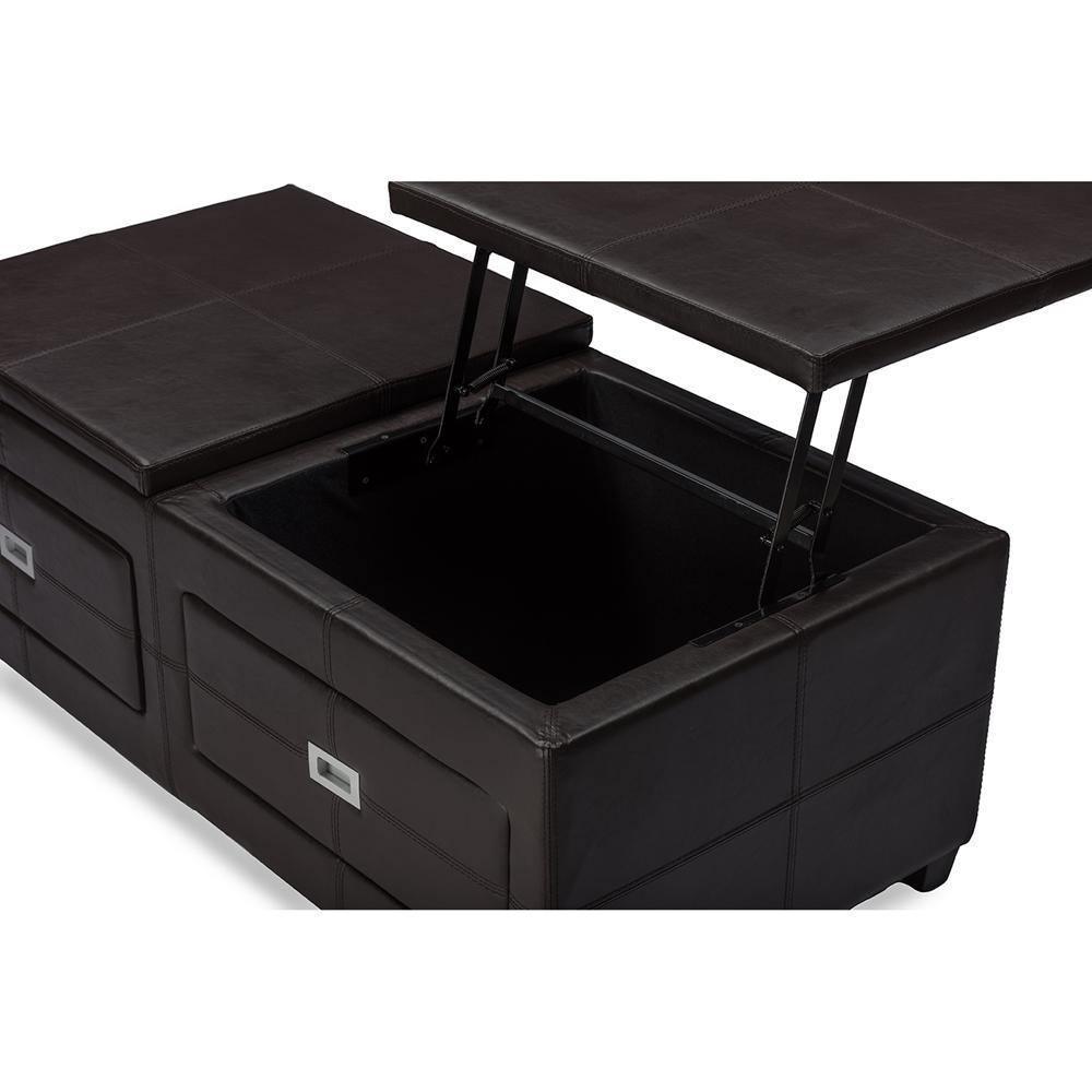 Indy Modern and Contemporary Functional Lift-top Cocktail Ottoman Table with Storage Drawers and Tray FredCo