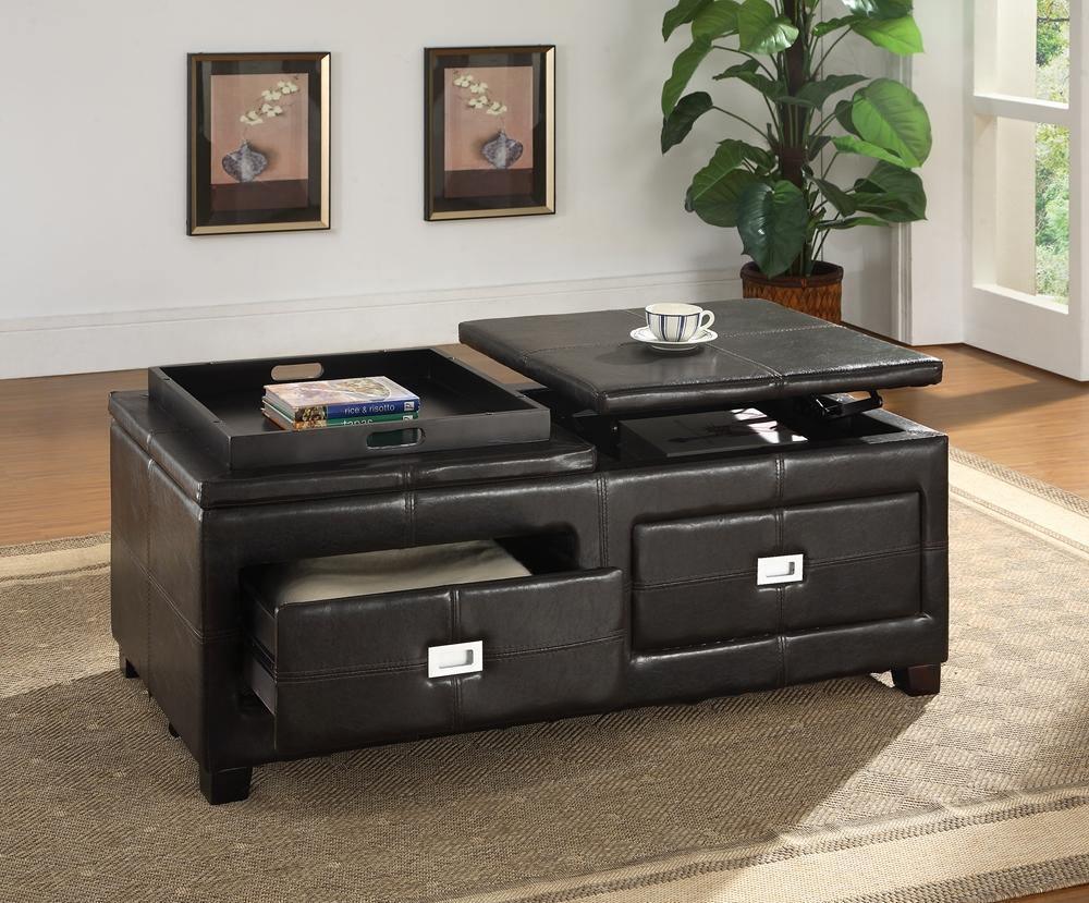Indy Modern and Contemporary Functional Lift-top Cocktail Ottoman Table with Storage Drawers and Tray FredCo