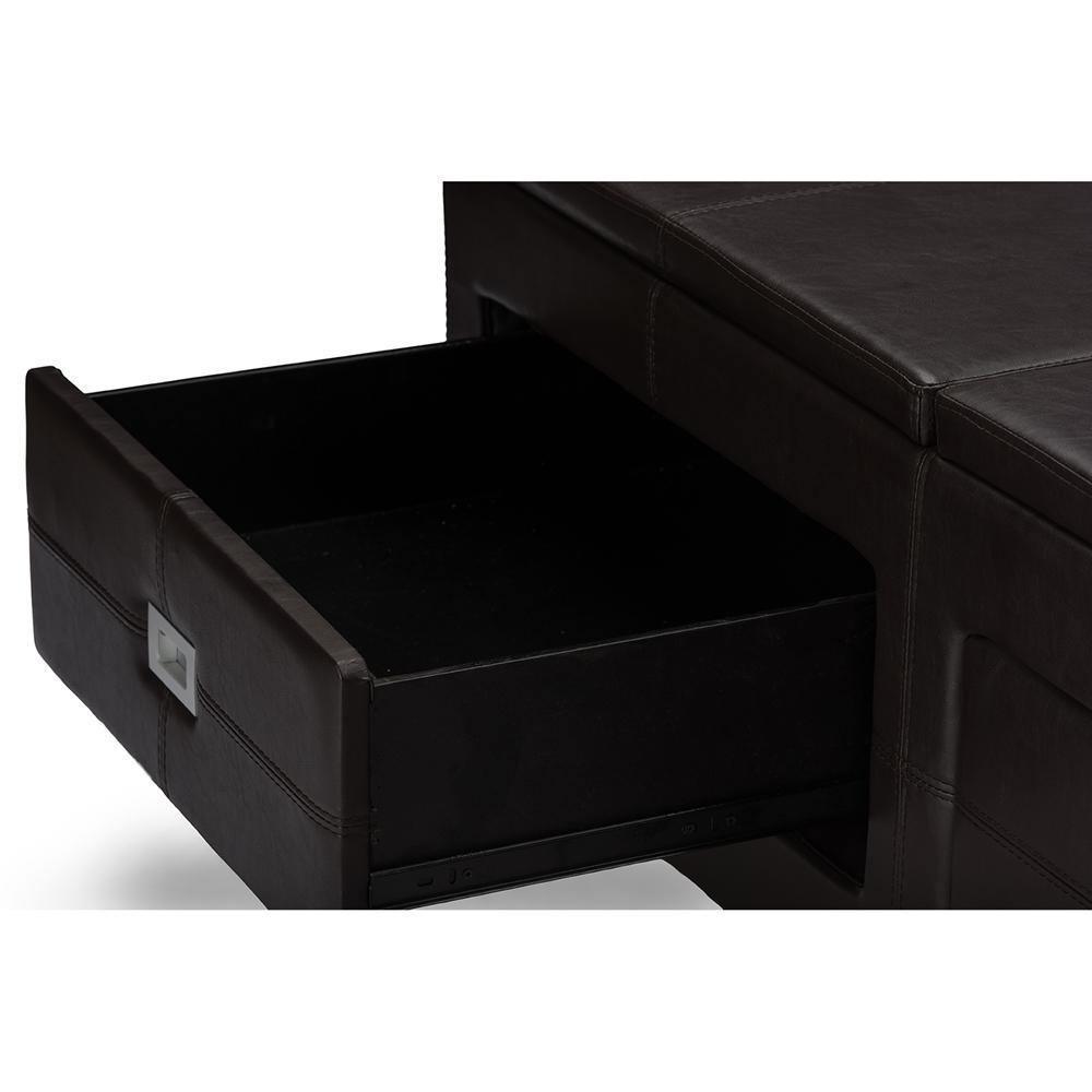 Indy Modern and Contemporary Functional Lift-top Cocktail Ottoman Table with Storage Drawers and Tray FredCo