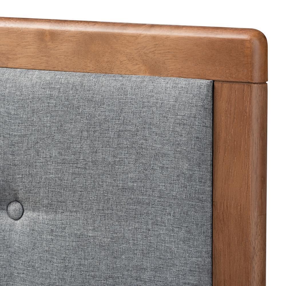 Ines Mid-Century Modern Dark Grey Fabric Upholstered Walnut Brown Finished Wood Queen Size Platform Bed FredCo